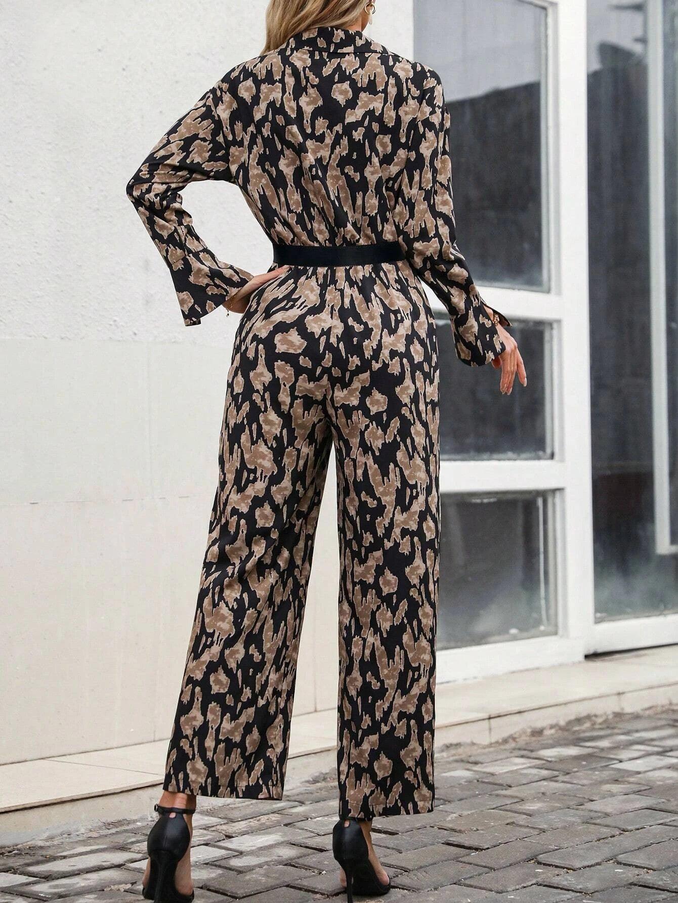 Allover Print Drop Shoulder Patched Pocket Jumpsuit-Comfy Jumpsuits
