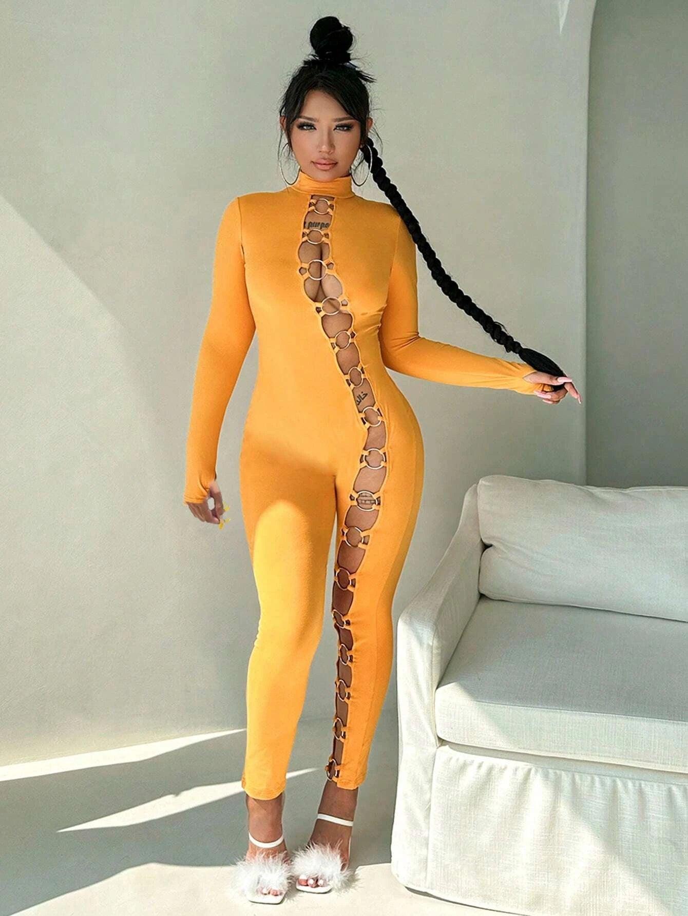 O-Ring Stand Collar Jumpsuit-Comfy Jumpsuits