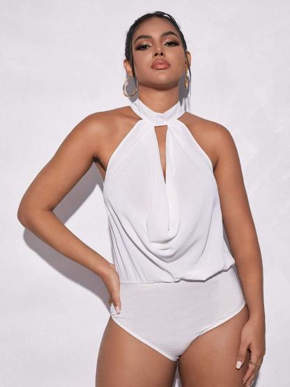 Draped Tie Back Bodysuit-Comfy Jumpsuits