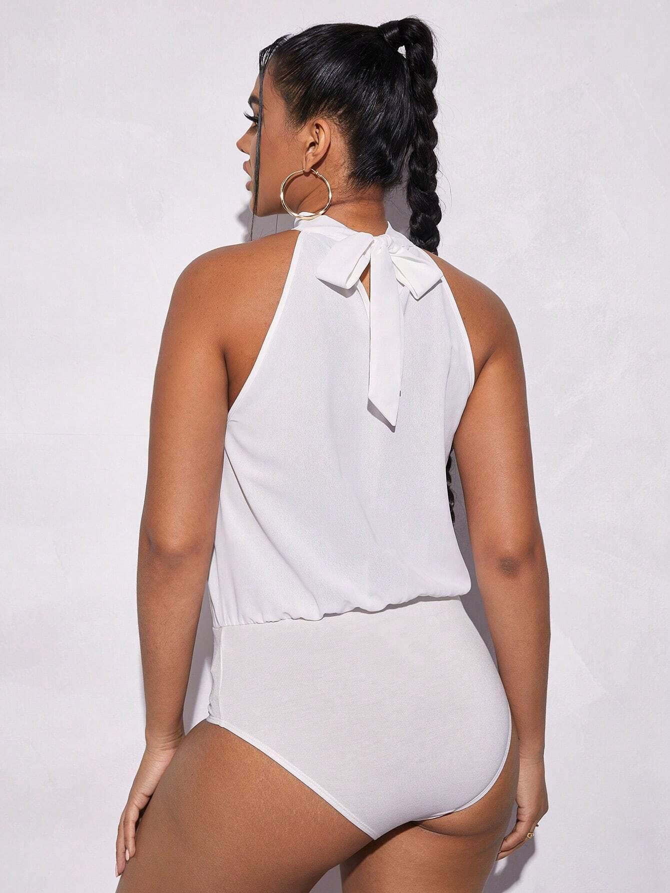 Draped Tie Back Bodysuit-Comfy Jumpsuits