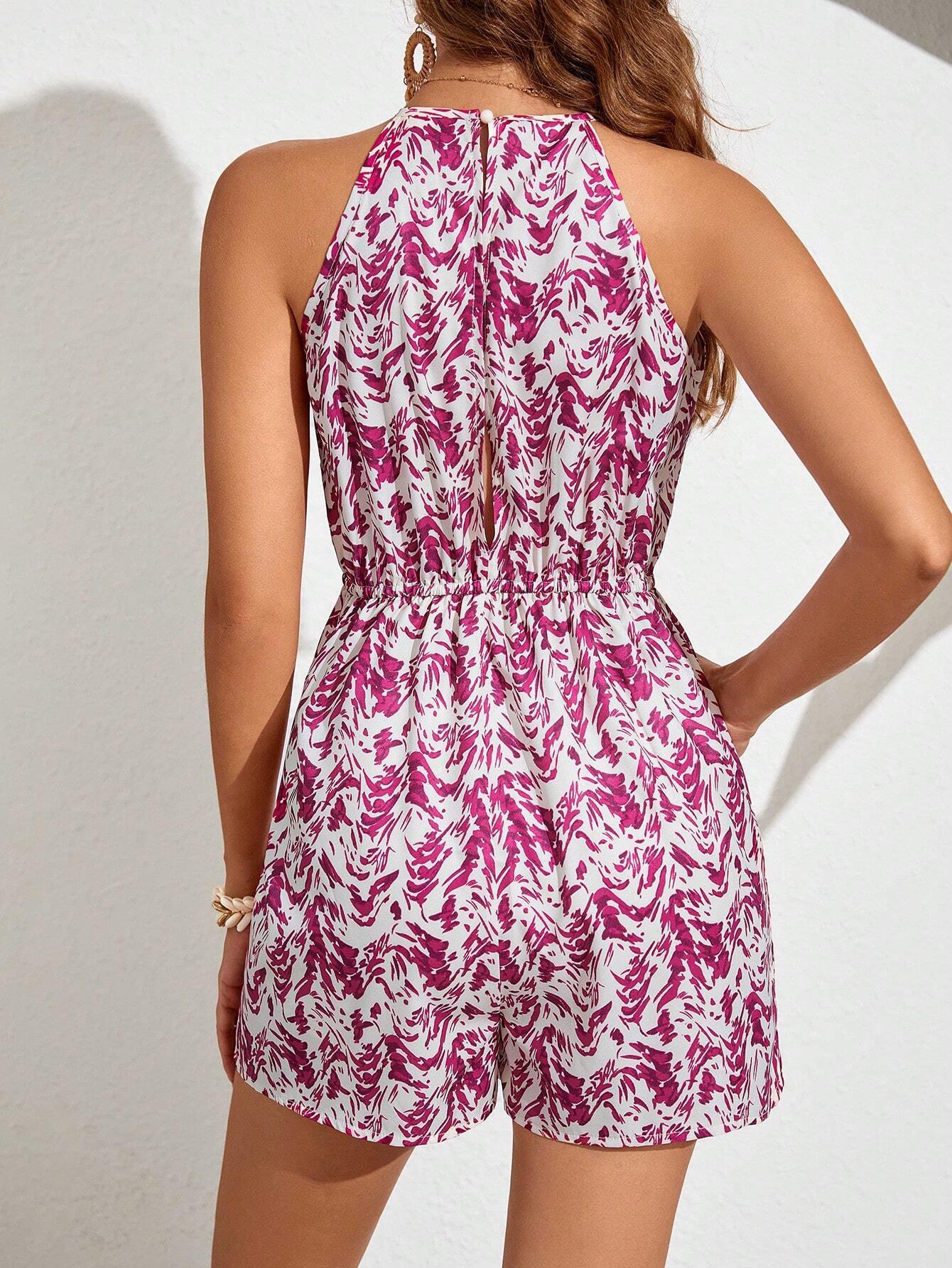 Allover Print Halter Neck Romper-Comfy Jumpsuits