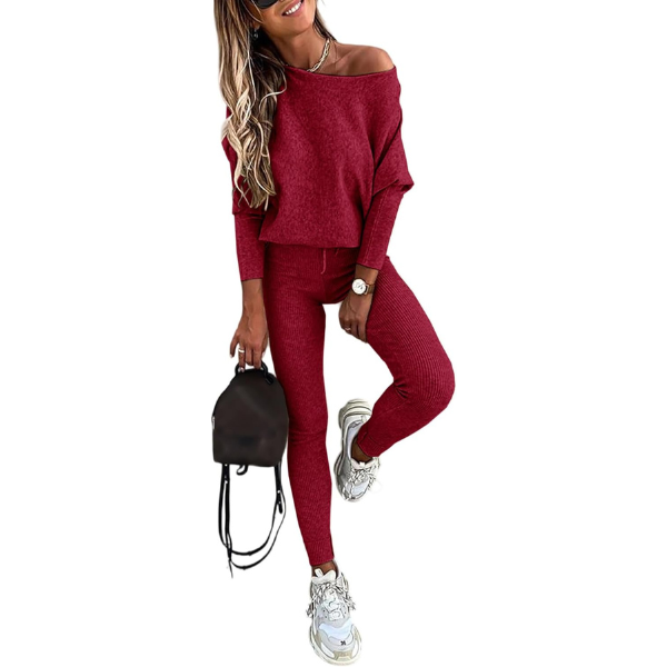 2 Piece Lounge Set With Long Sleeve Pullover And Drawstring Pants