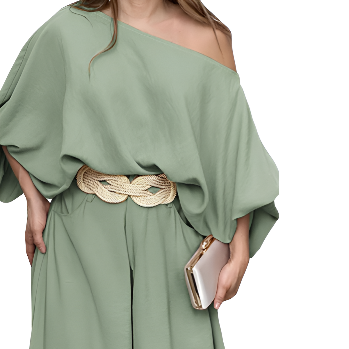 Two Piece Set With Flowy Pants And Top For Women