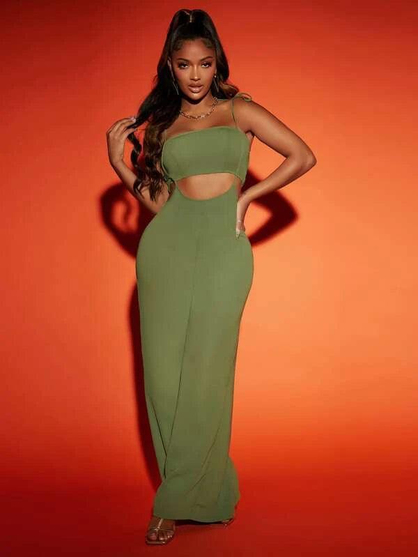 Cut Out Shirred Back Tie Shoulder Cami-Comfy Jumpsuits