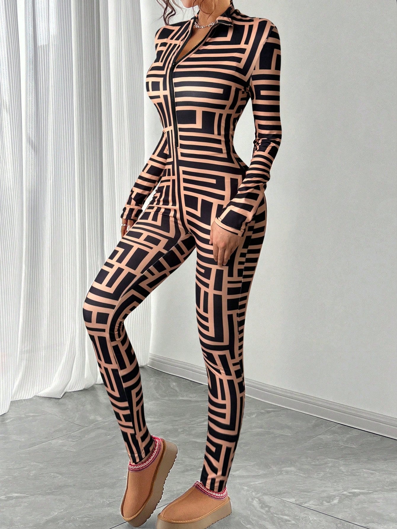 Leopard Print Zipper Jumpsuit Effortless Style