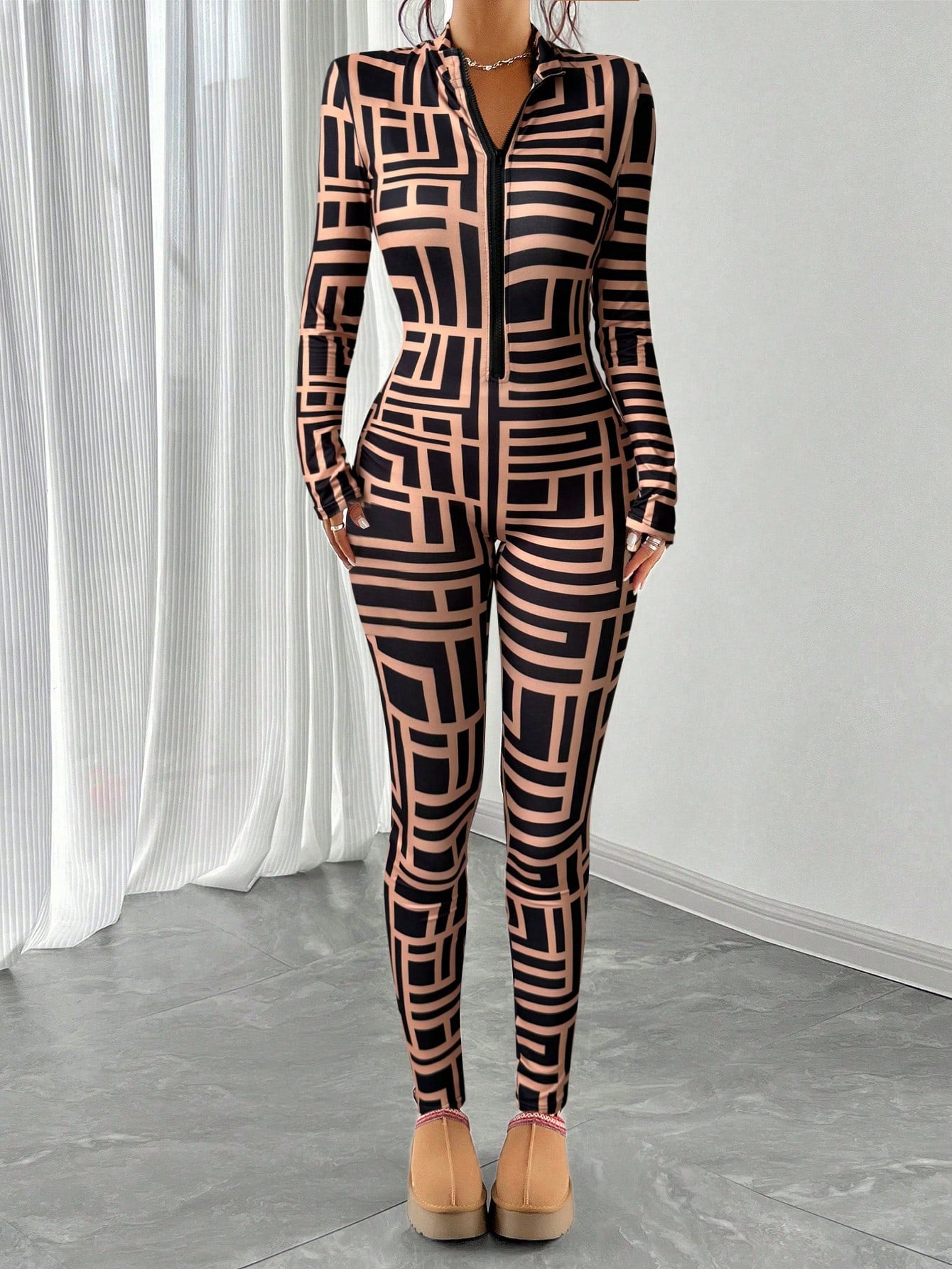 Leopard Print Zipper Jumpsuit Effortless Style