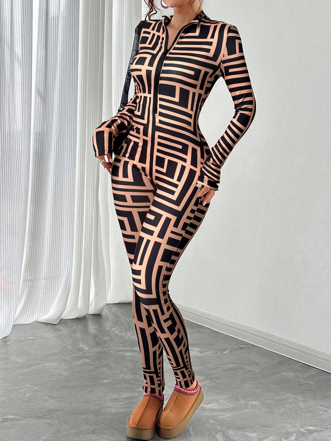 Leopard Print Zipper Jumpsuit Effortless Style