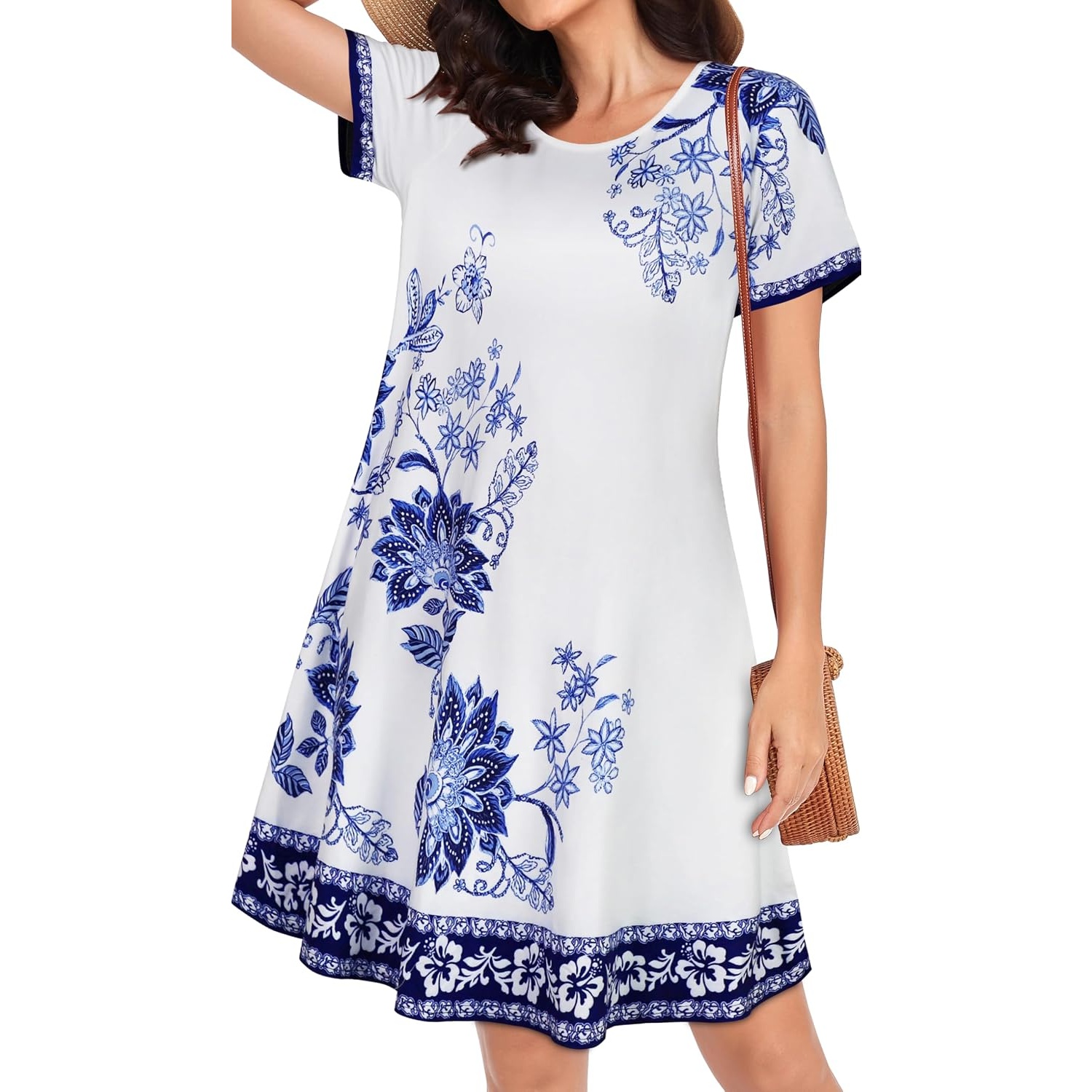 Floral Short Sleeve Summer Beach Dress With Pockets