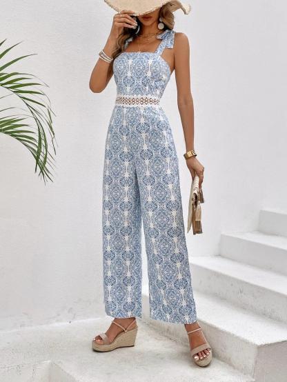 All Over Print Sleeveless Cami Jumpsuit-Comfy Jumpsuits