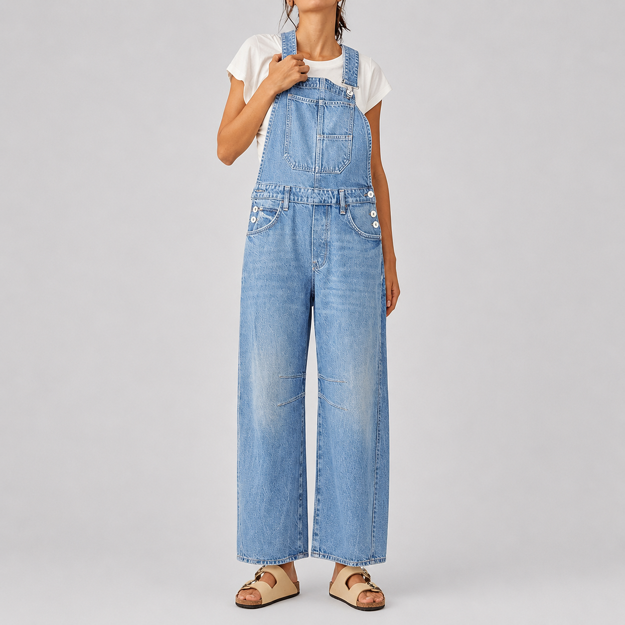 Wide Loose Straight Denim Overalls Jumpsuit For Women