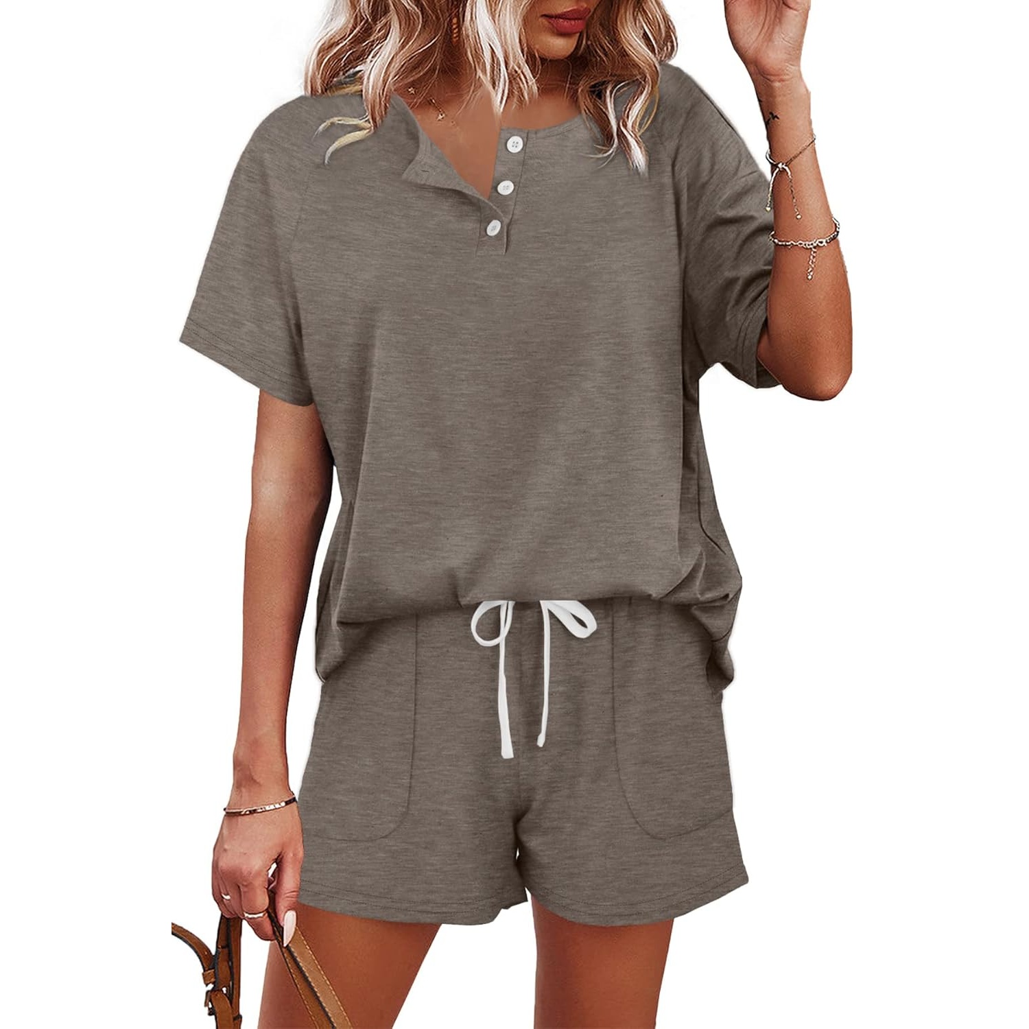 2 Piece Button Down Top And Shorts Sets For Women