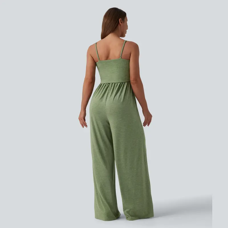 Casual Wide Ruched Jumpsuit With Pockets For Women