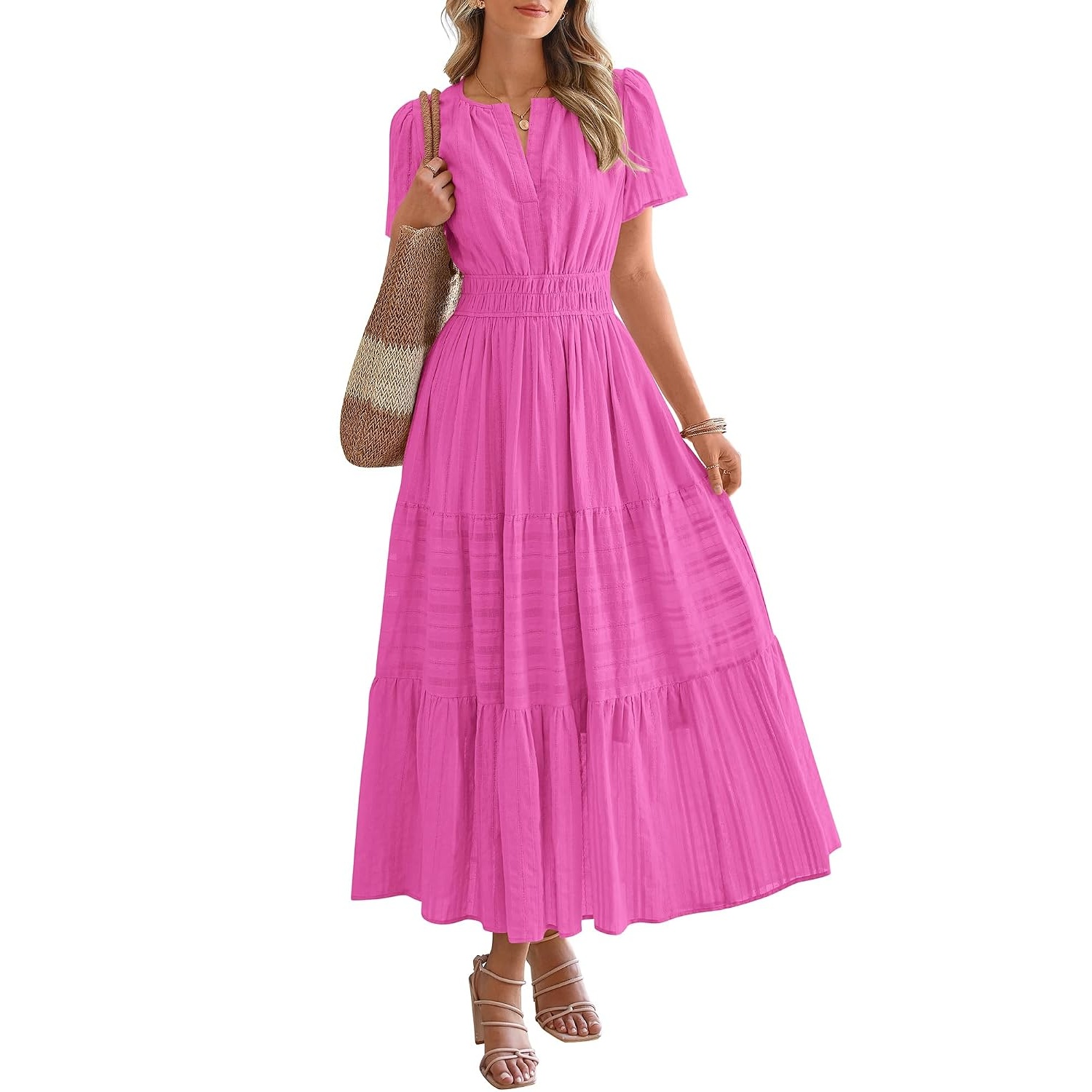 Summer Casual Boho Beach Short Sleeve Midi Dress