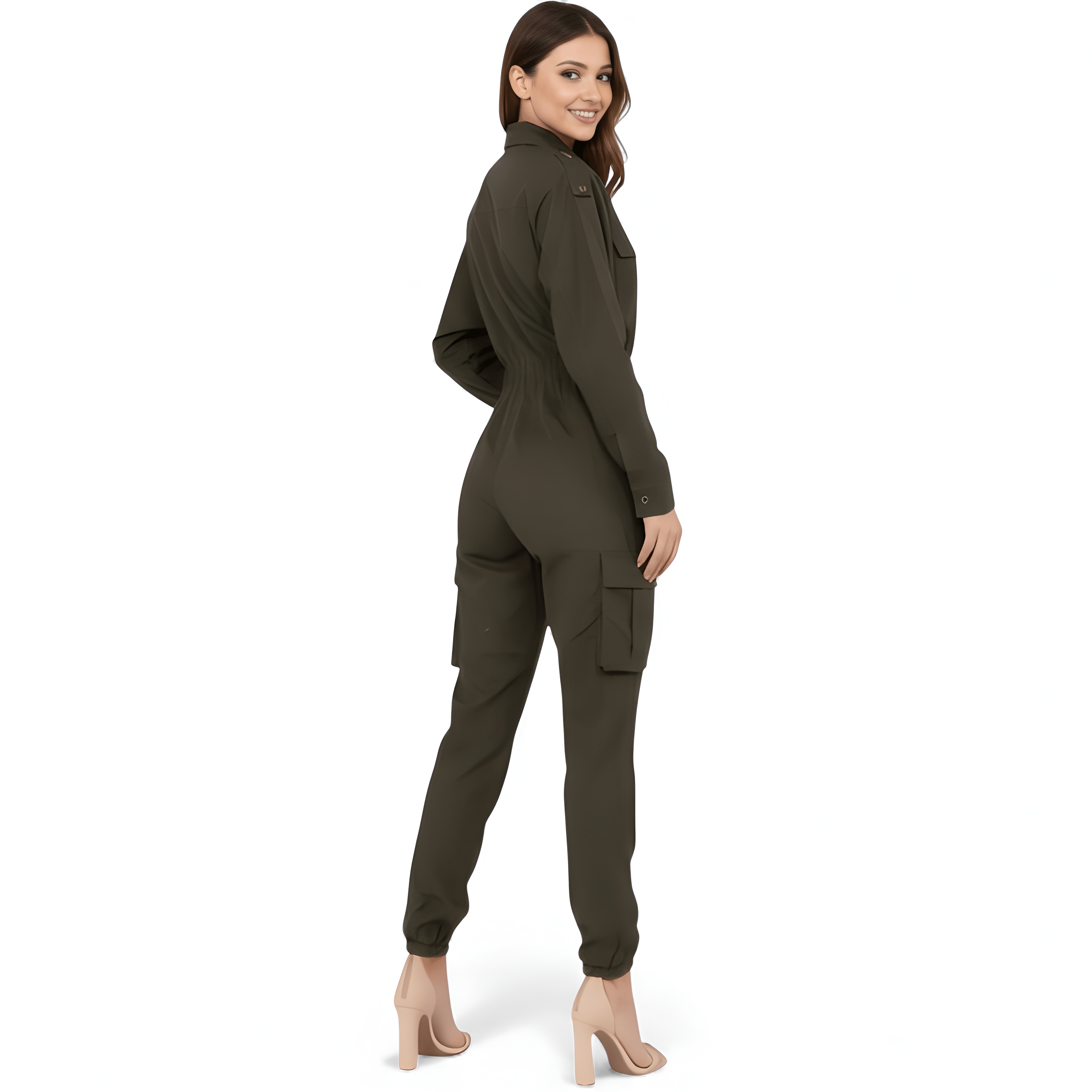 Denim Style Cargo Jumpsuit For Women With Utility Design