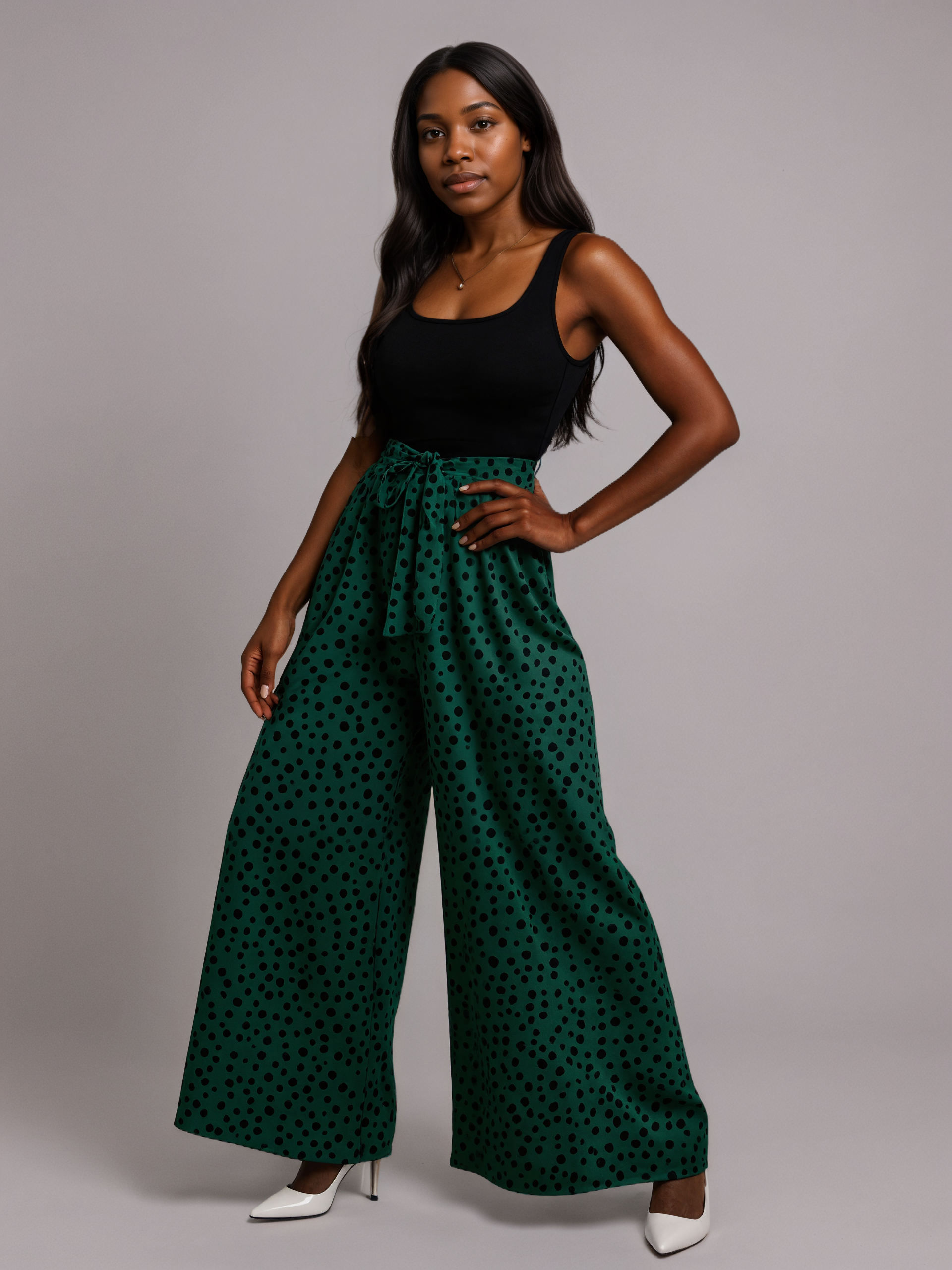 Spotted Print Belted Casual Suit