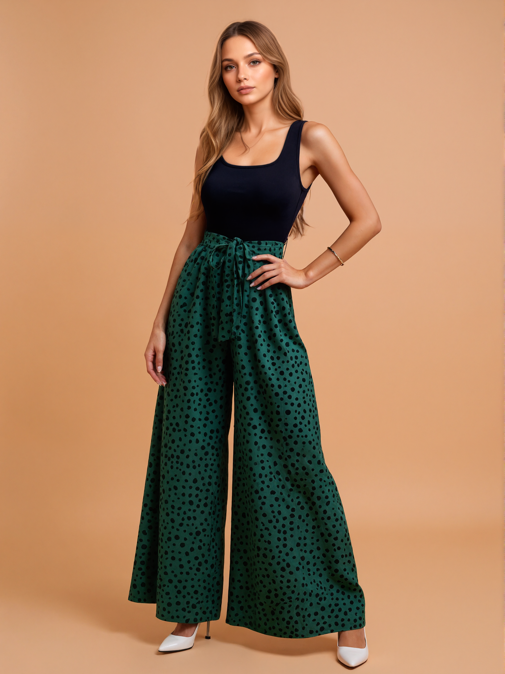 Belted Jumpsuit With Dalmatian Pattern