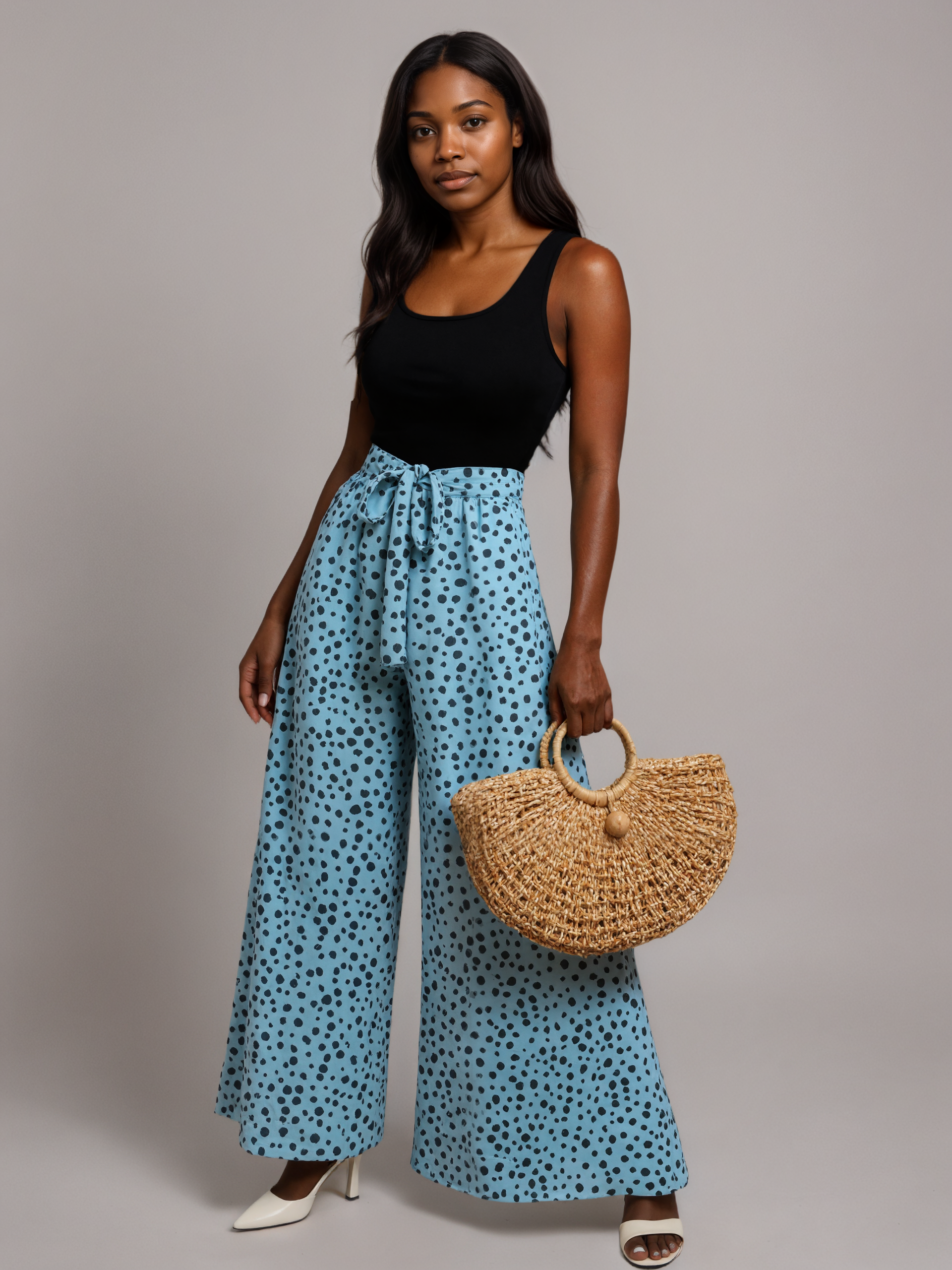 Spotted Print Belted Casual Suit