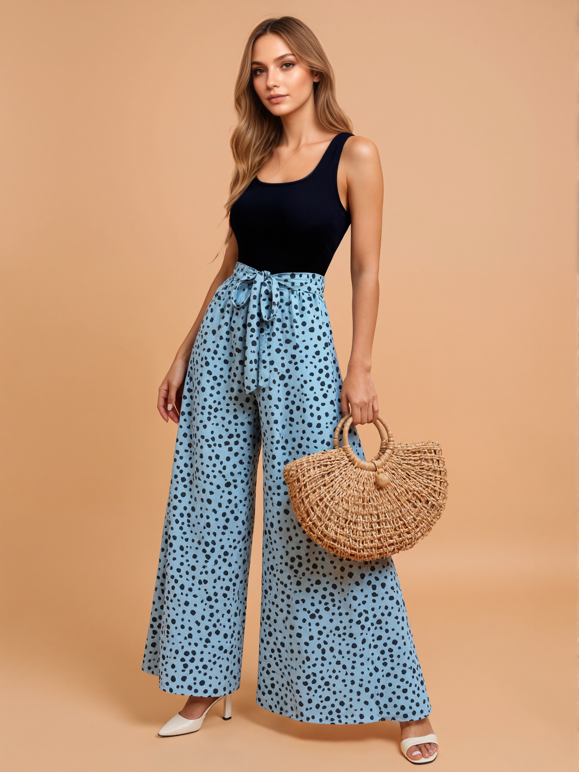 Belted Jumpsuit With Dalmatian Pattern