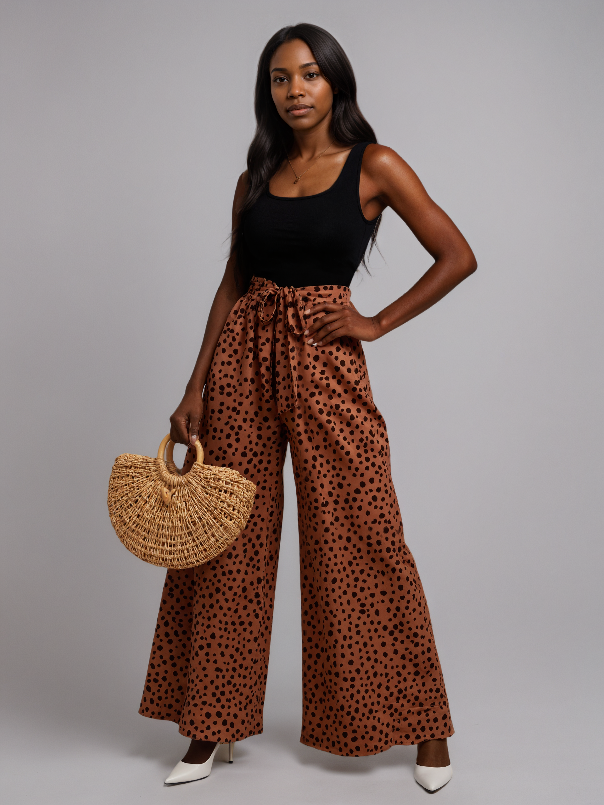 Spotted Print Belted Casual Suit