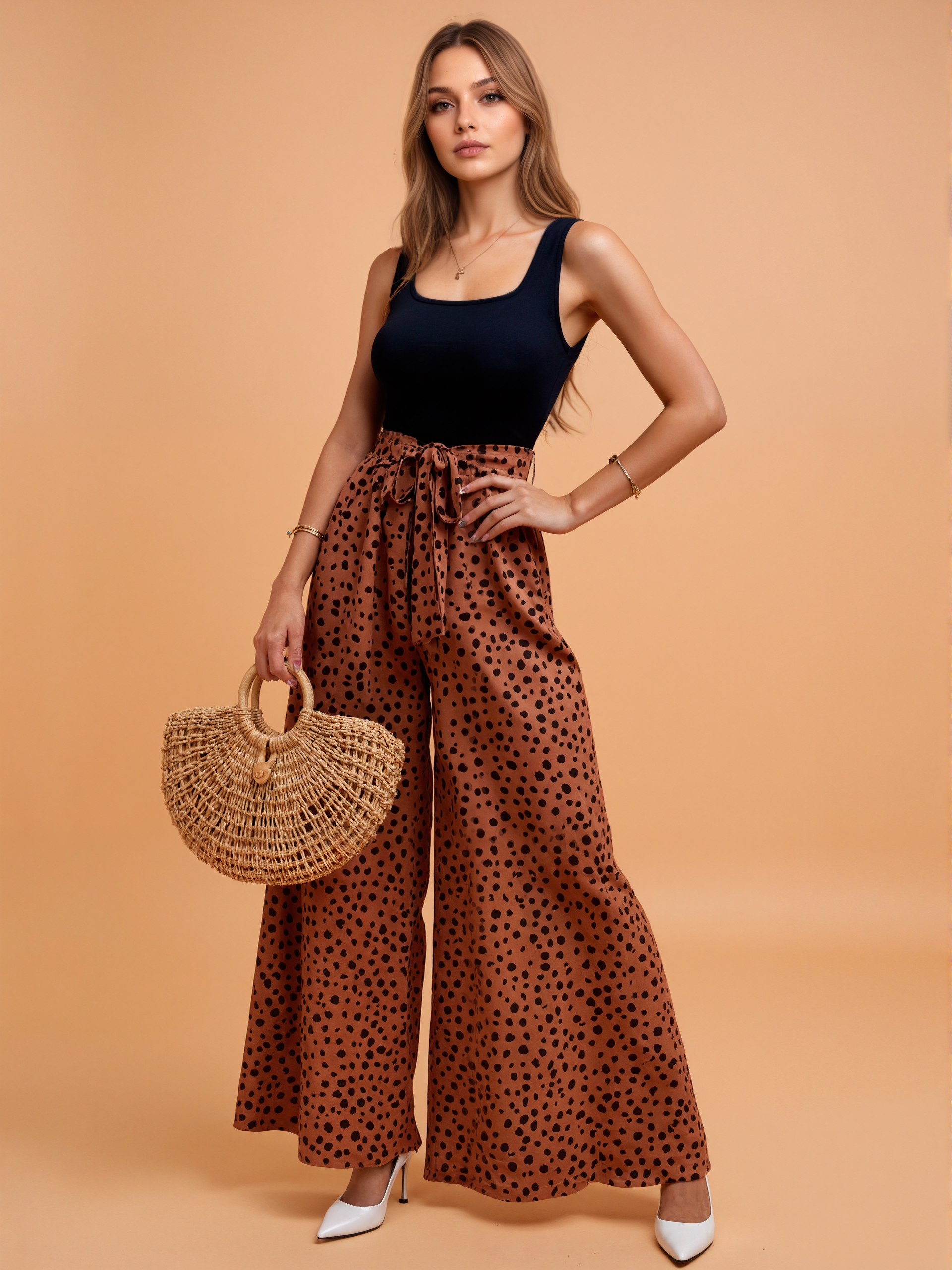Belted Jumpsuit With Dalmatian Pattern