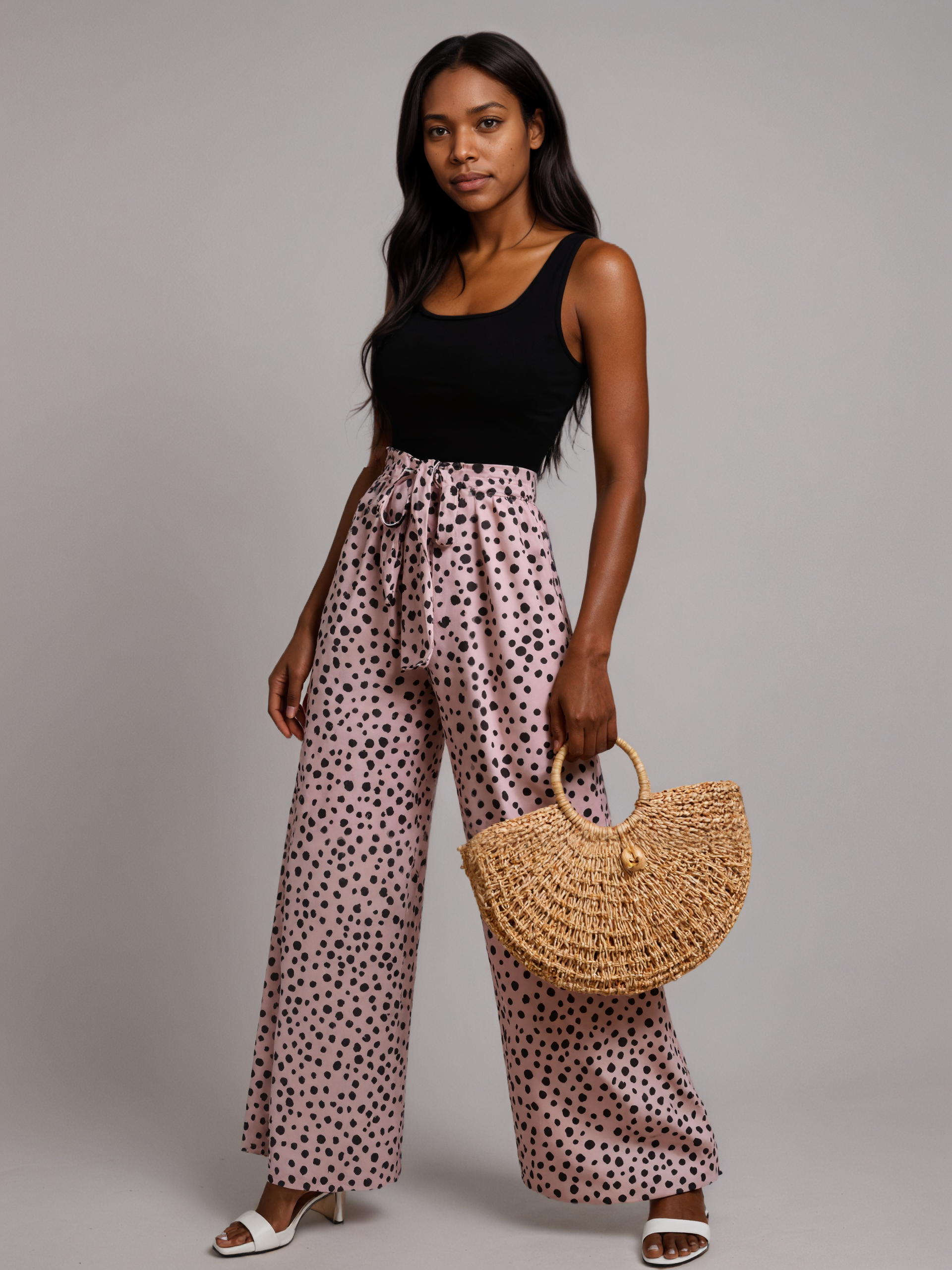 Spotted Print Belted Casual Suit