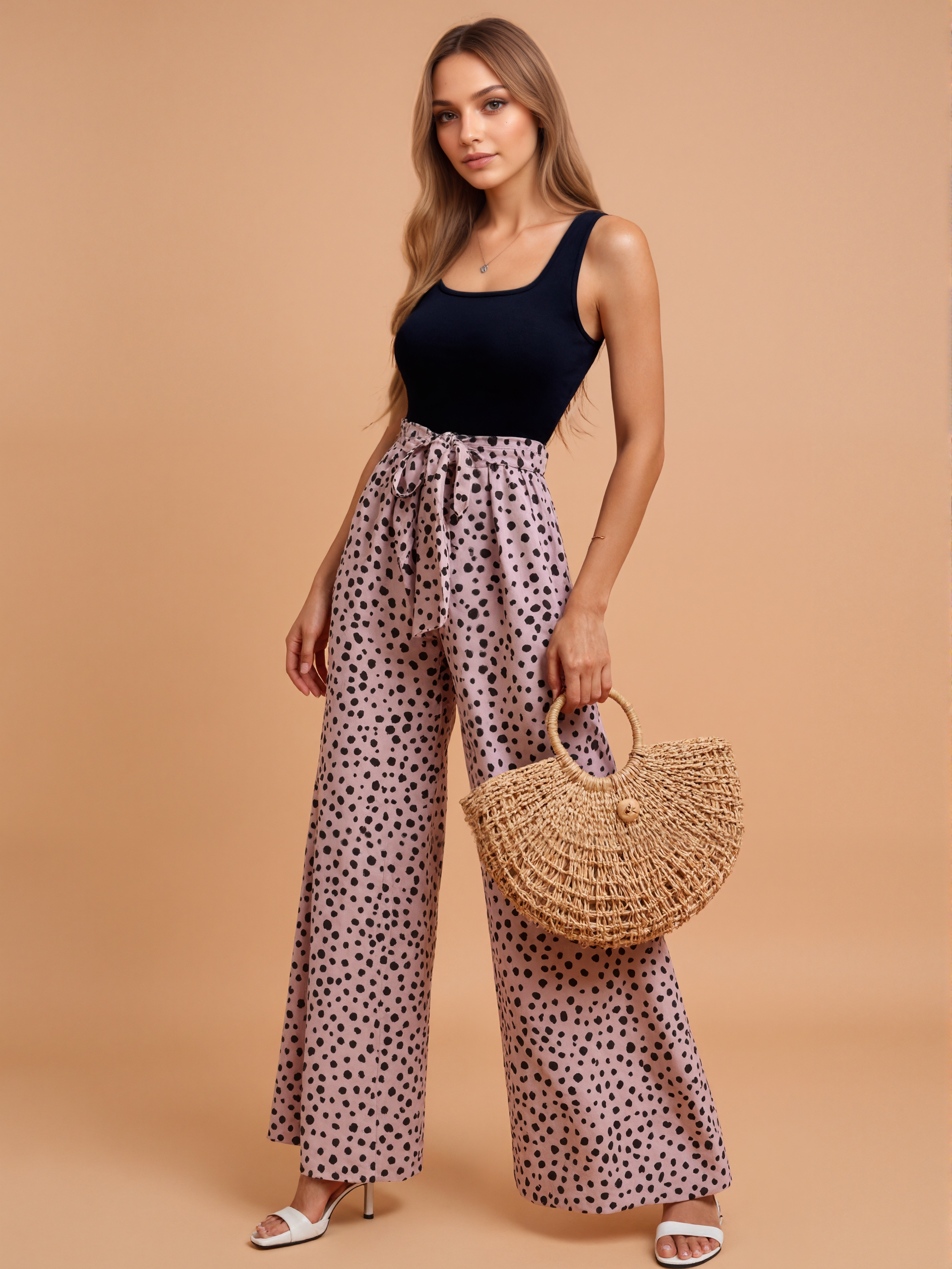 Belted Jumpsuit With Dalmatian Pattern