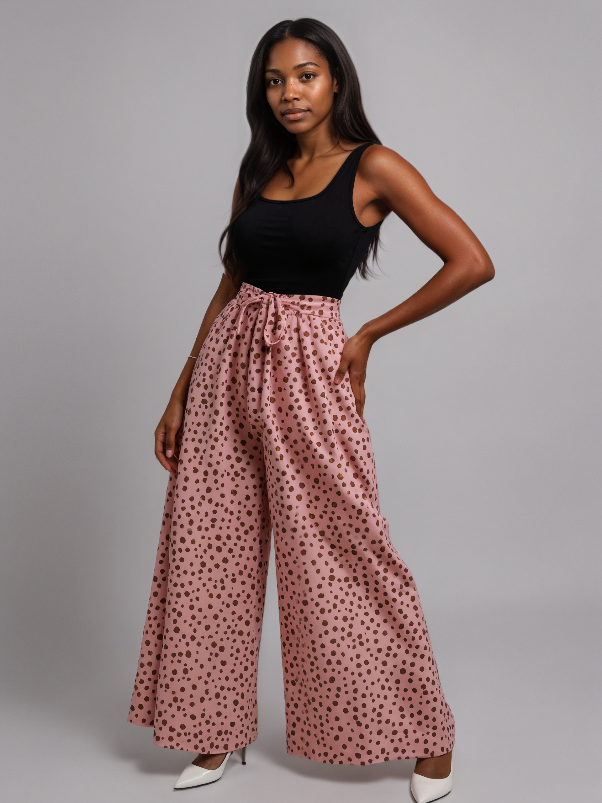 Spotted Print Belted Casual Suit