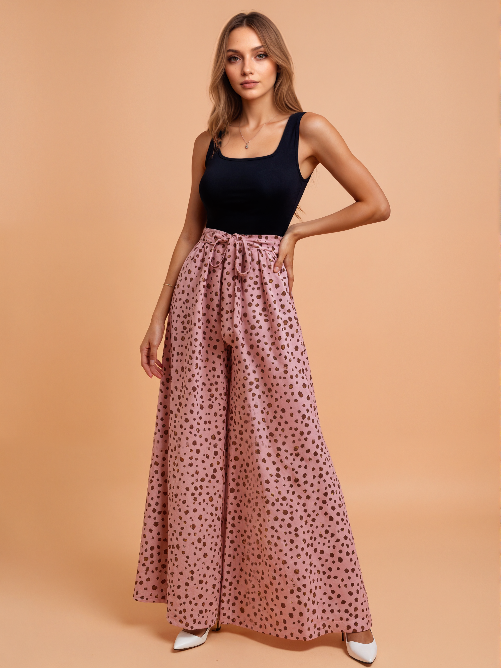 Belted Jumpsuit With Dalmatian Pattern