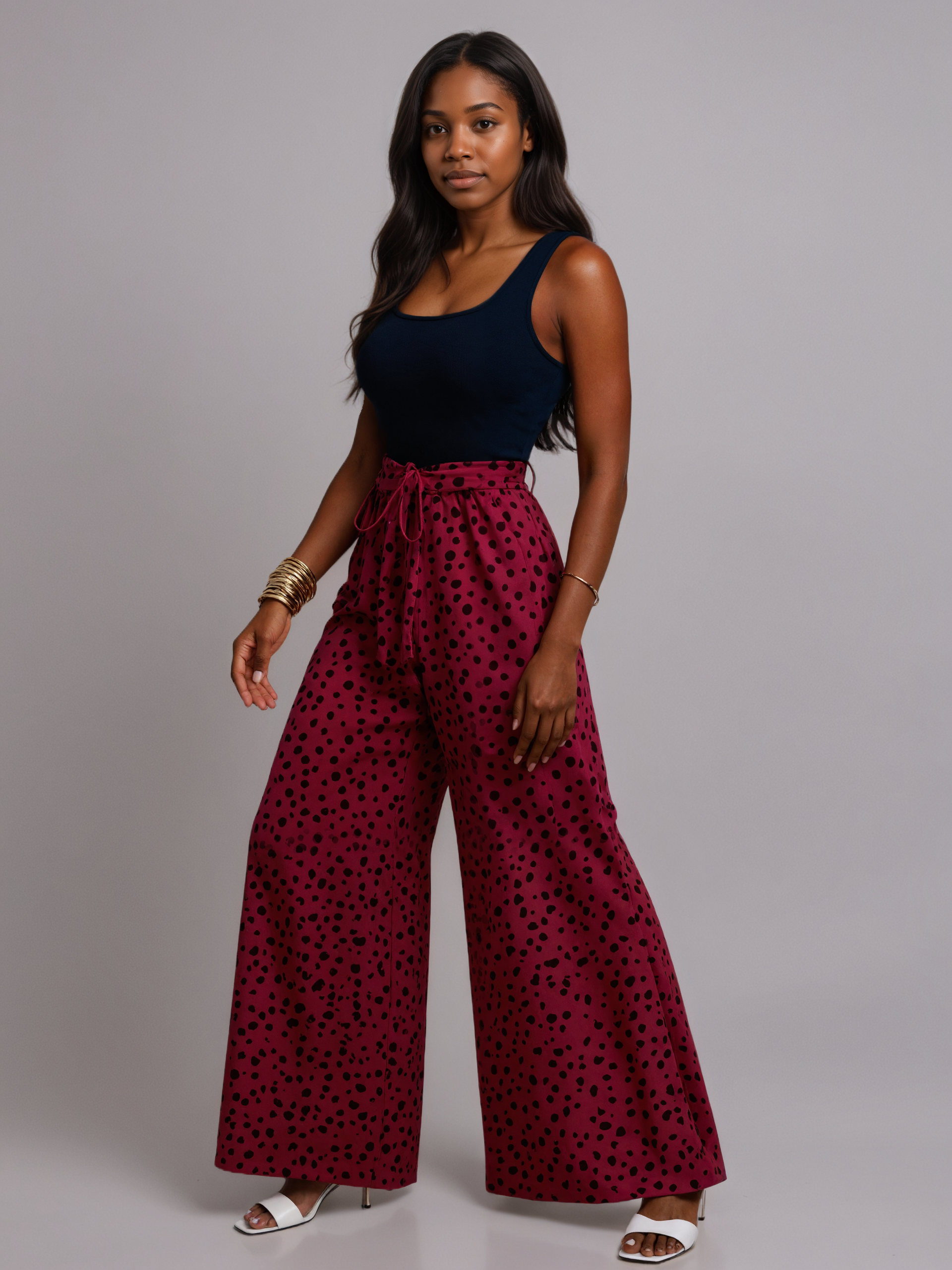 Spotted Print Belted Casual Suit