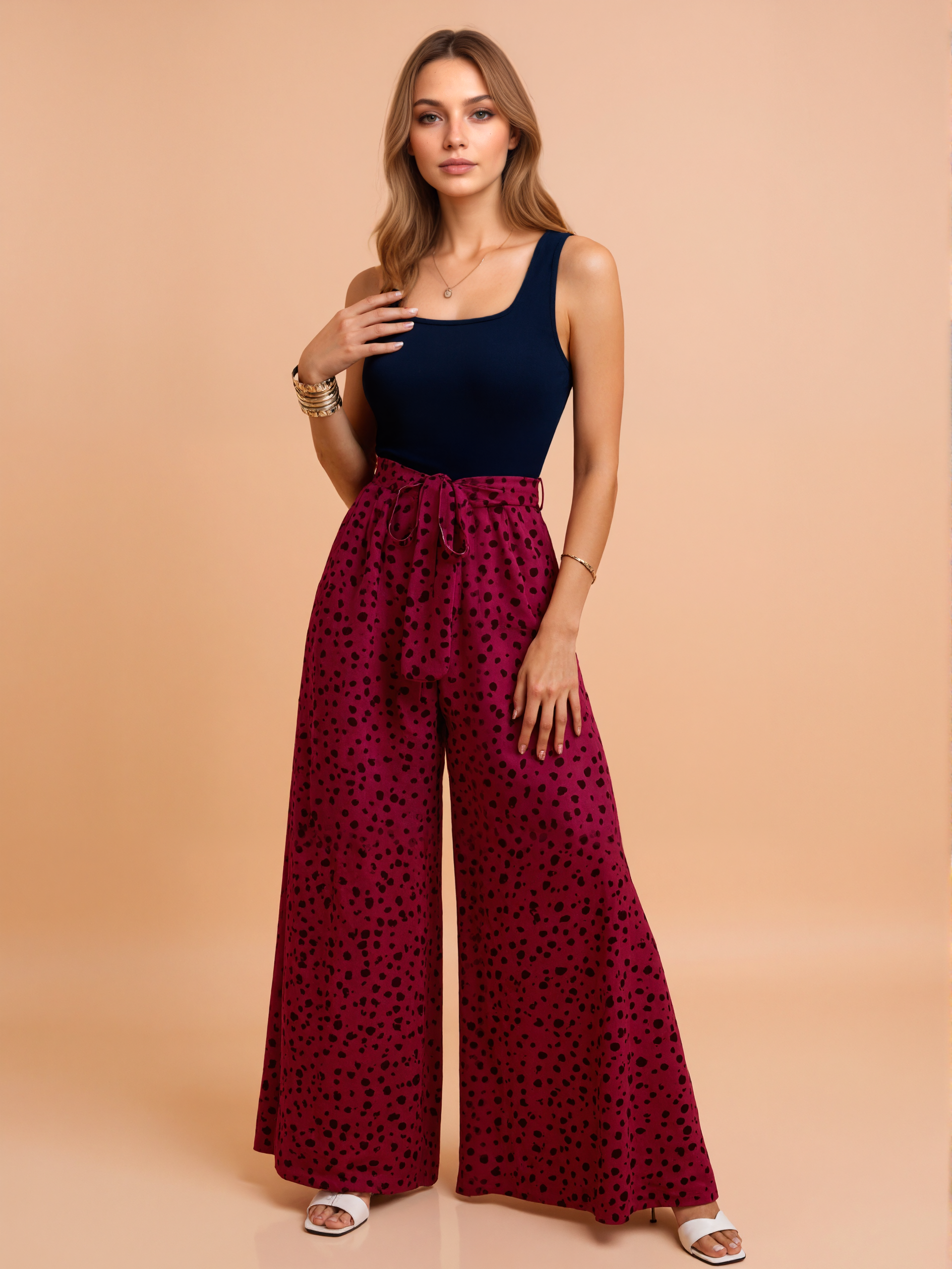Belted Jumpsuit With Dalmatian Pattern