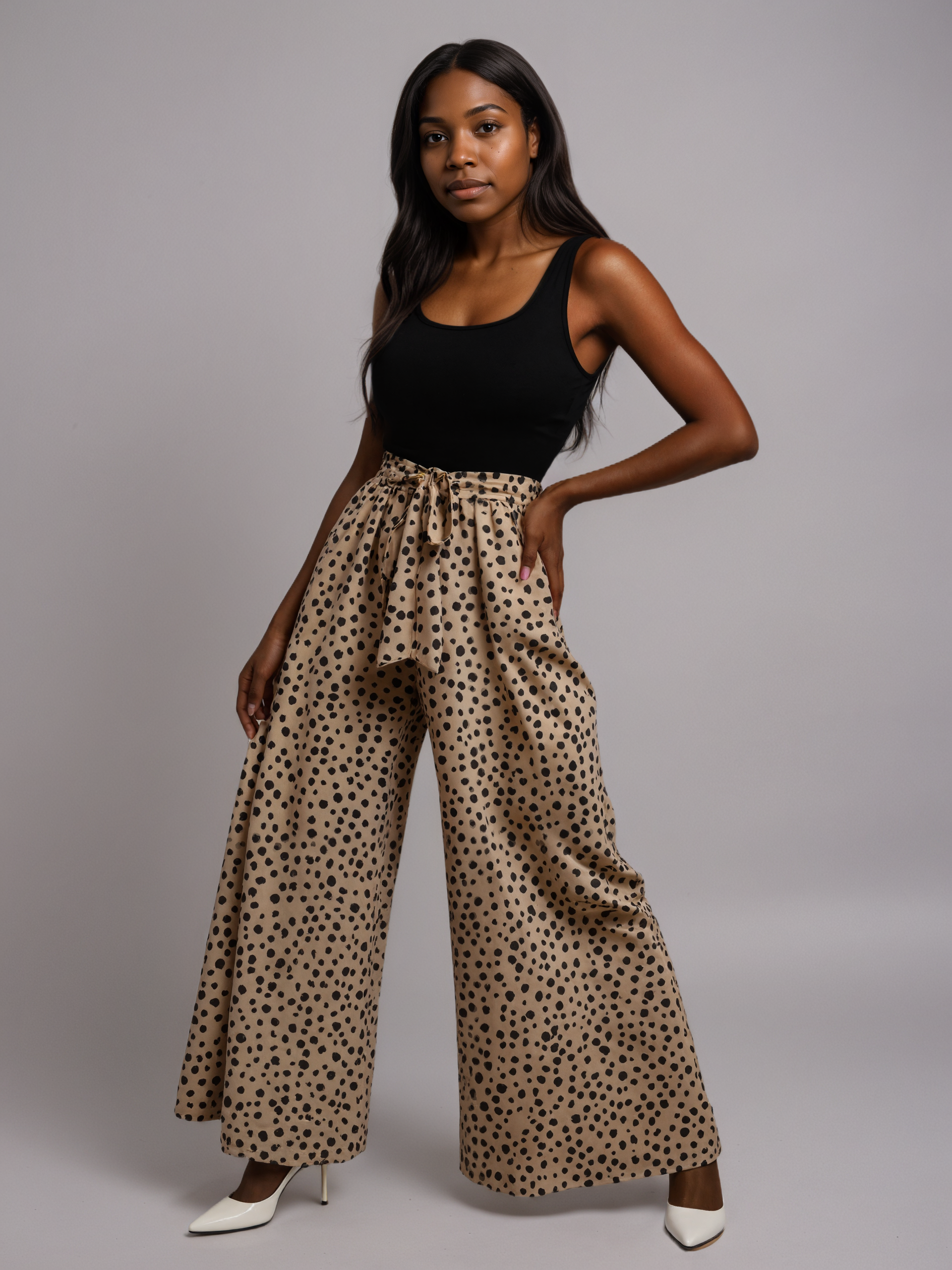 Spotted Print Belted Casual Suit