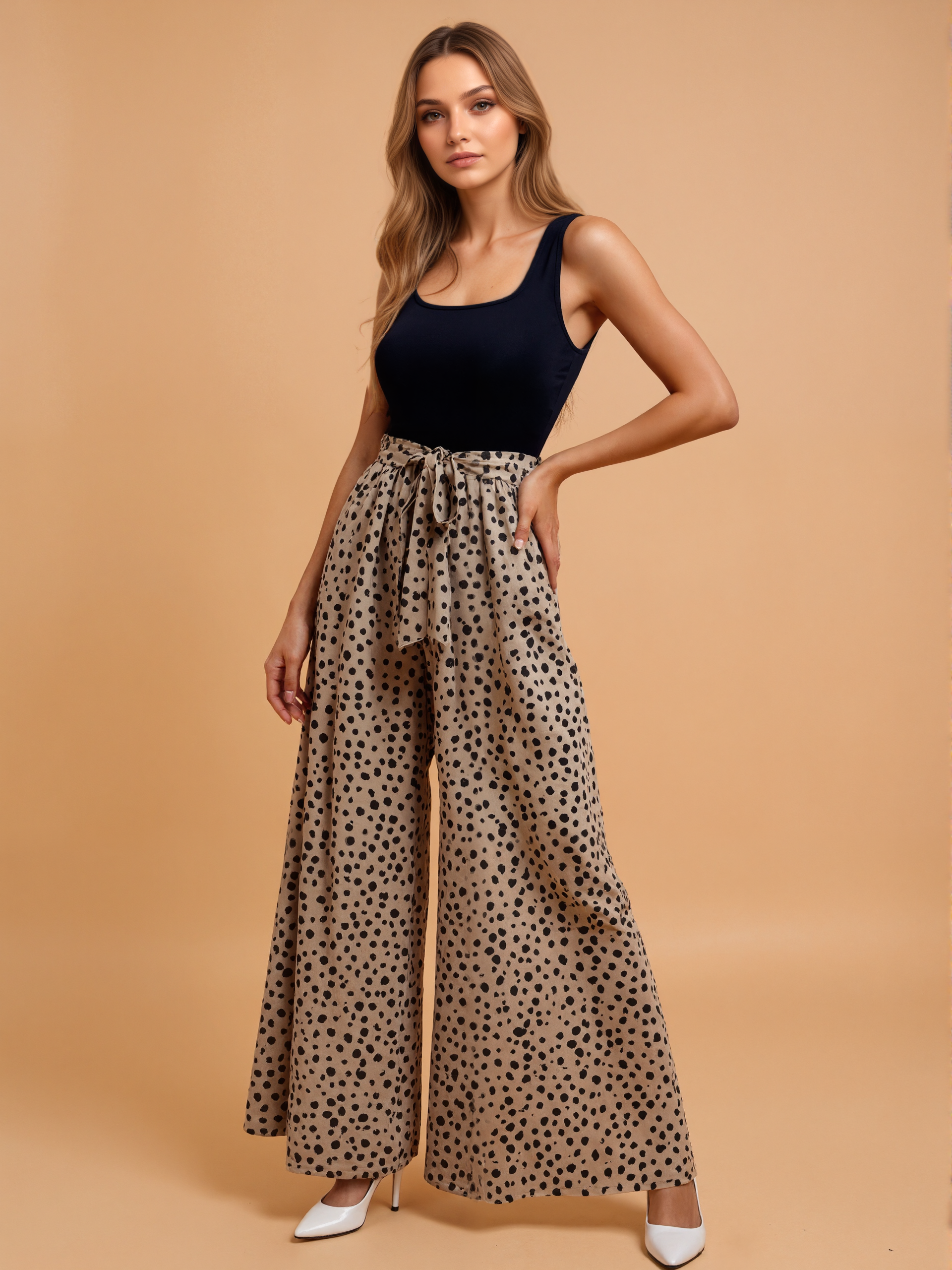 Belted Jumpsuit With Dalmatian Pattern