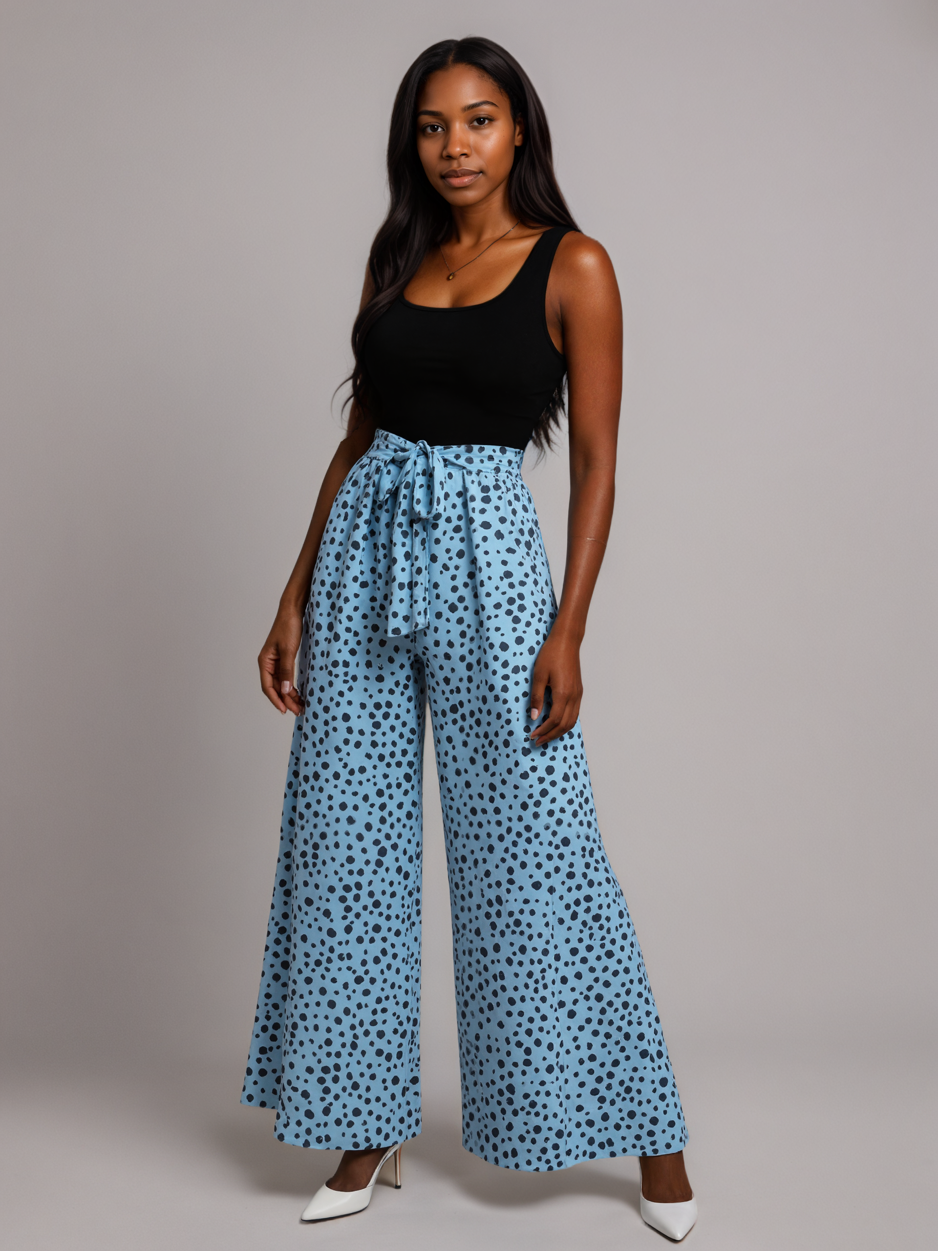 Spotted Print Belted Casual Suit