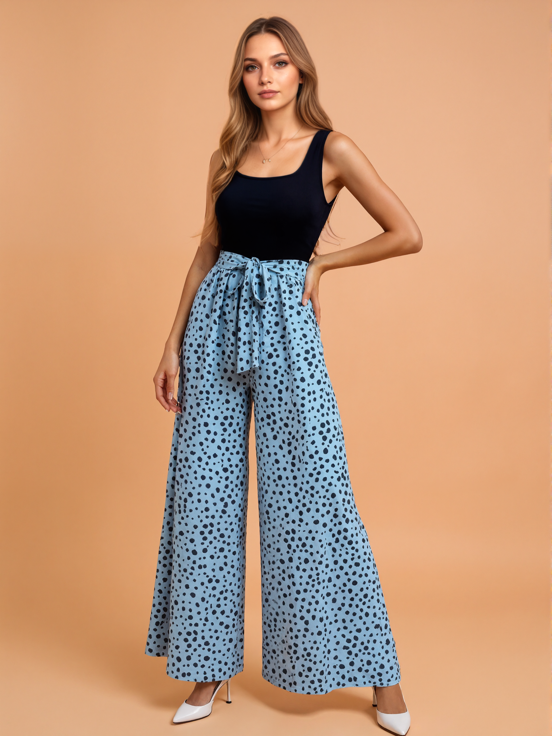 Belted Jumpsuit With Dalmatian Pattern