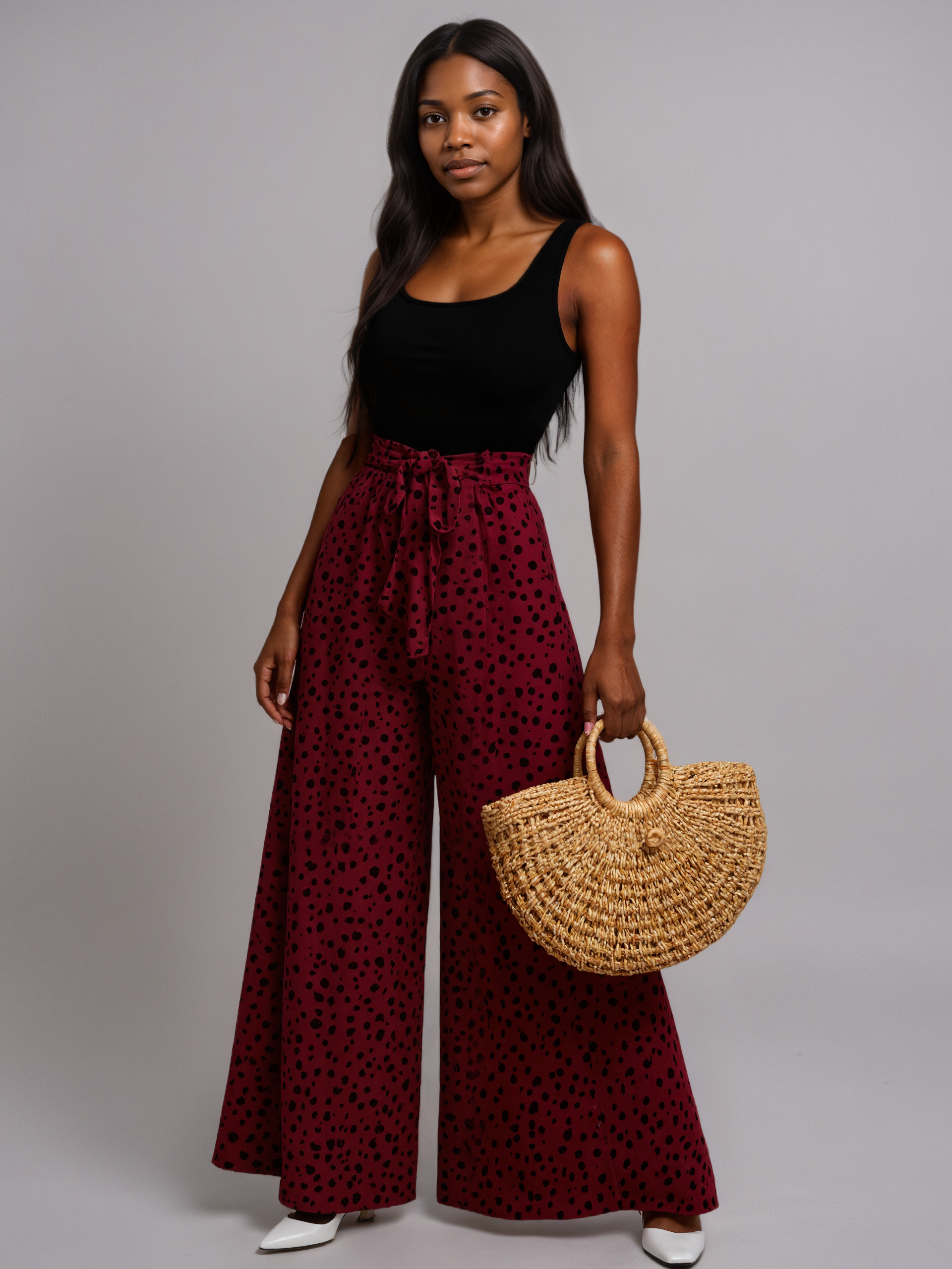 Spotted Print Belted Casual Suit