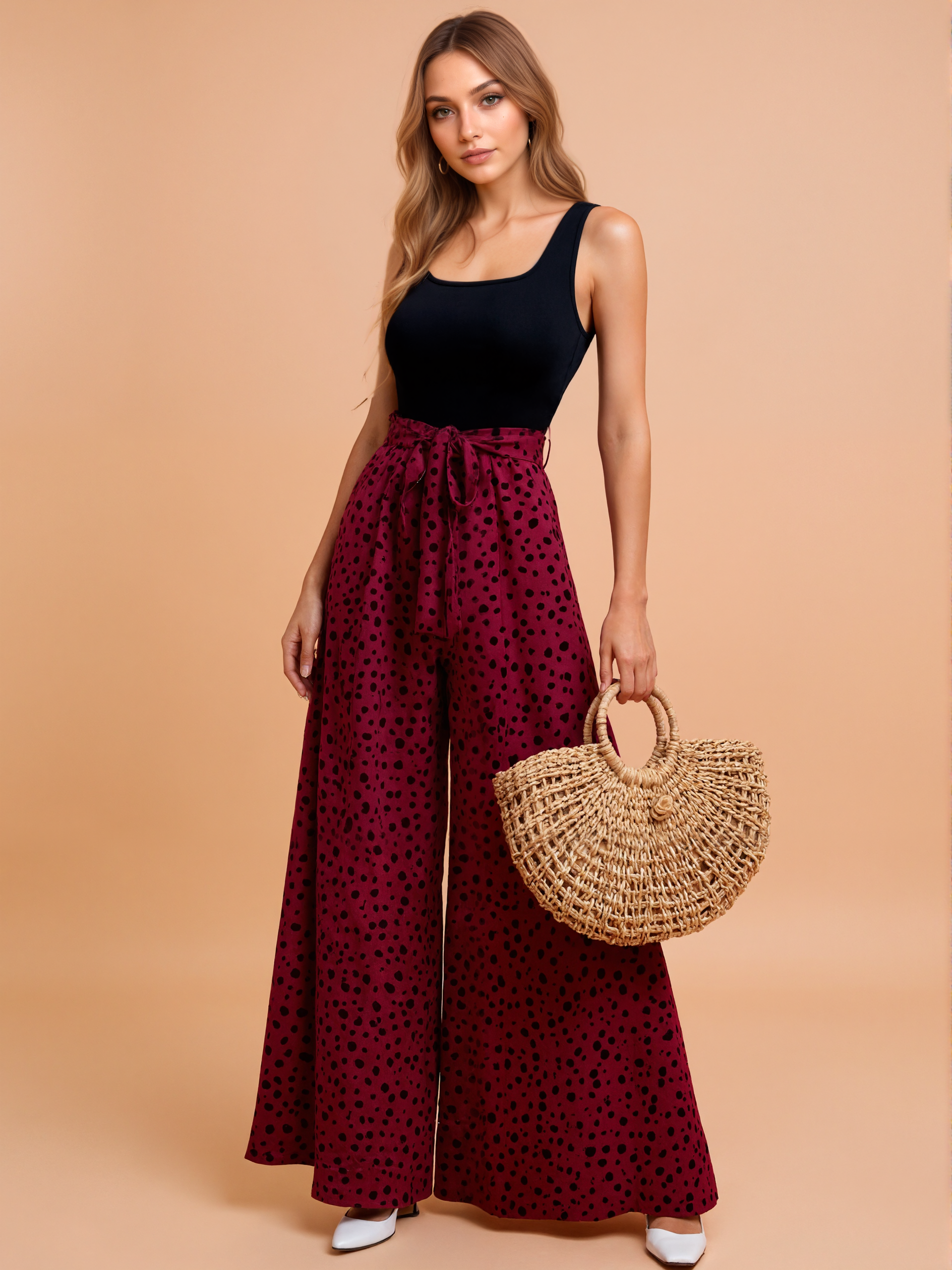 Belted Jumpsuit With Dalmatian Pattern