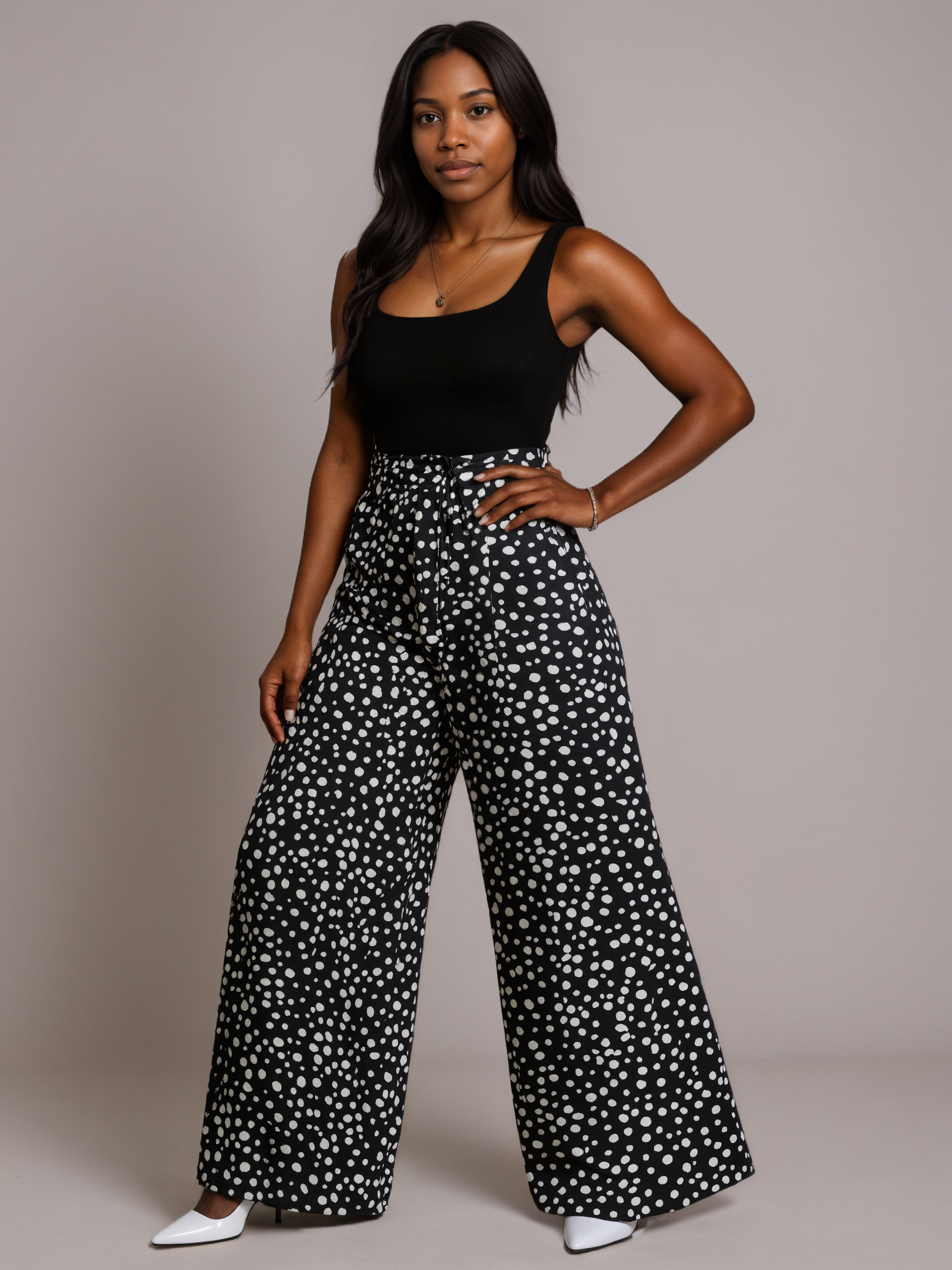Spotted Print Belted Casual Suit