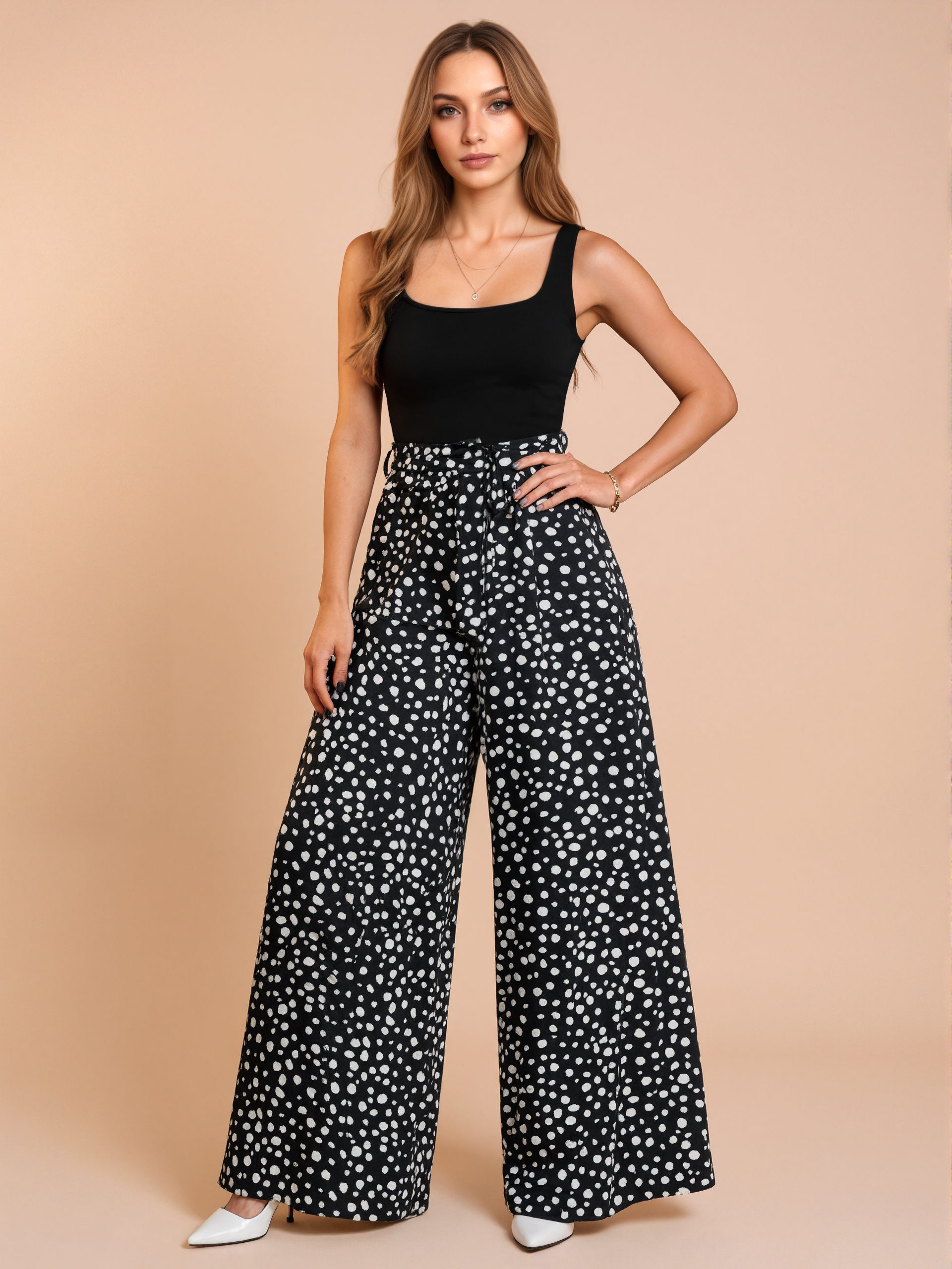 Belted Jumpsuit With Dalmatian Pattern