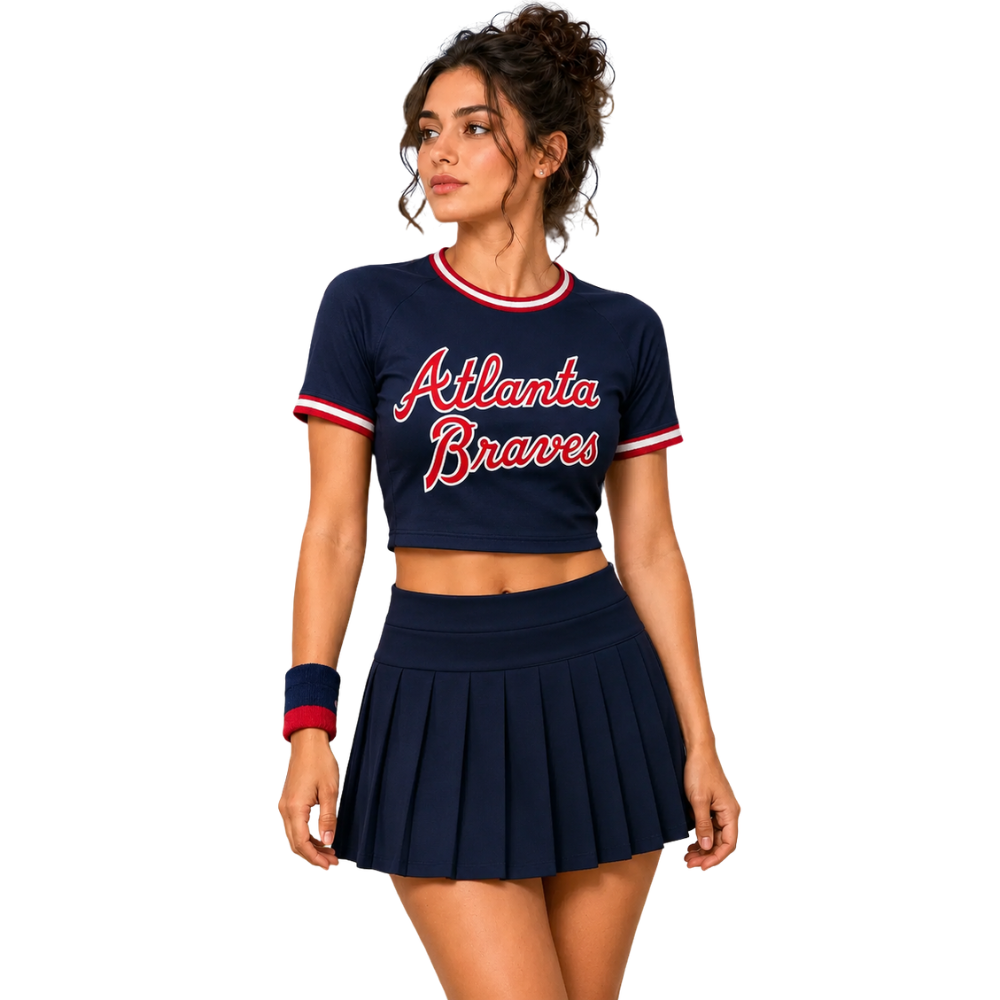 Atlanta Braves Baseball Team Printed Two Piece Top And Skirt Set For Women
