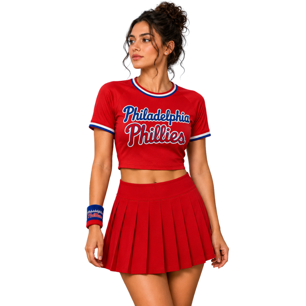 Philadelphia Phillies Baseball Team Printed Two Piece Top And Skirt Set For Women