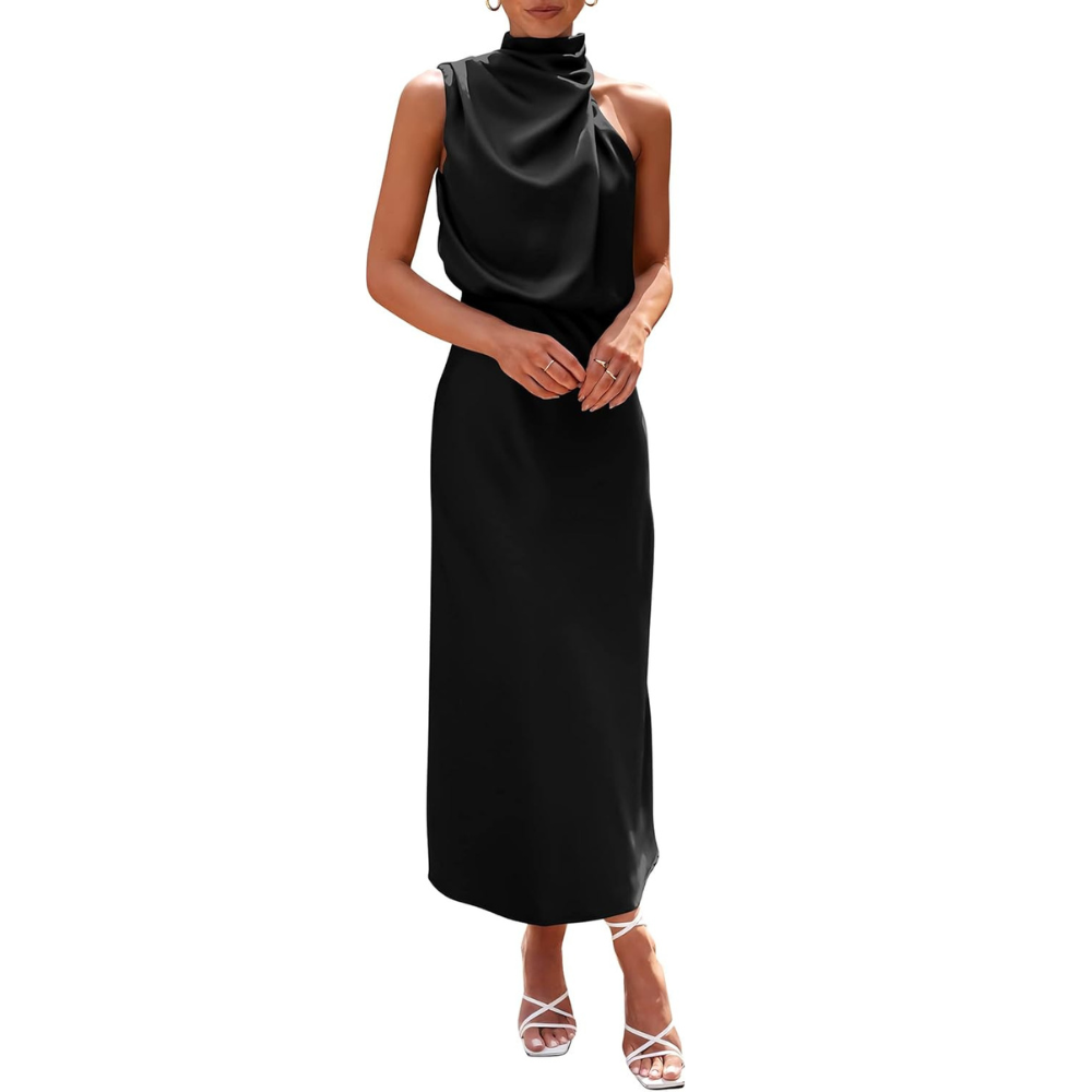 Elegant Sleeveless Satin Maxi Cocktail Party Dress
