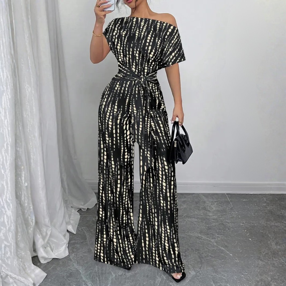 Women's All Over Print Tie Front Jumpsuit