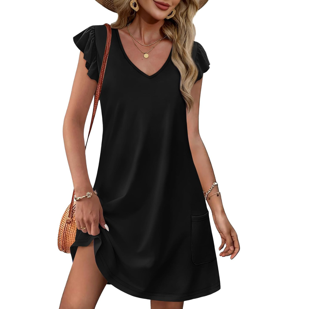 Summer Ruffle Sleeve Swing Dress With Pockets