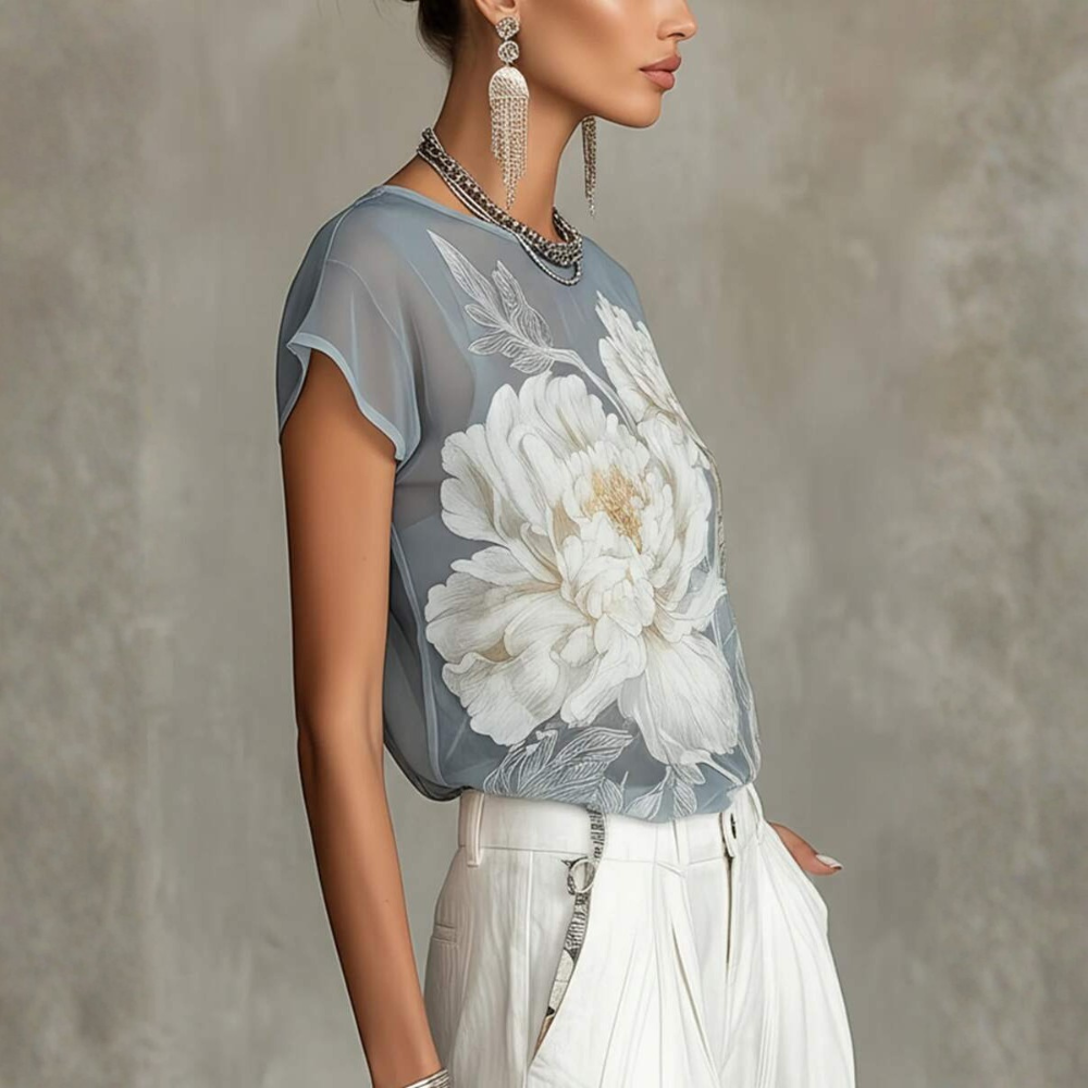 Bohemian Summer Floral Print Sheer Chiffon Blouse For Women