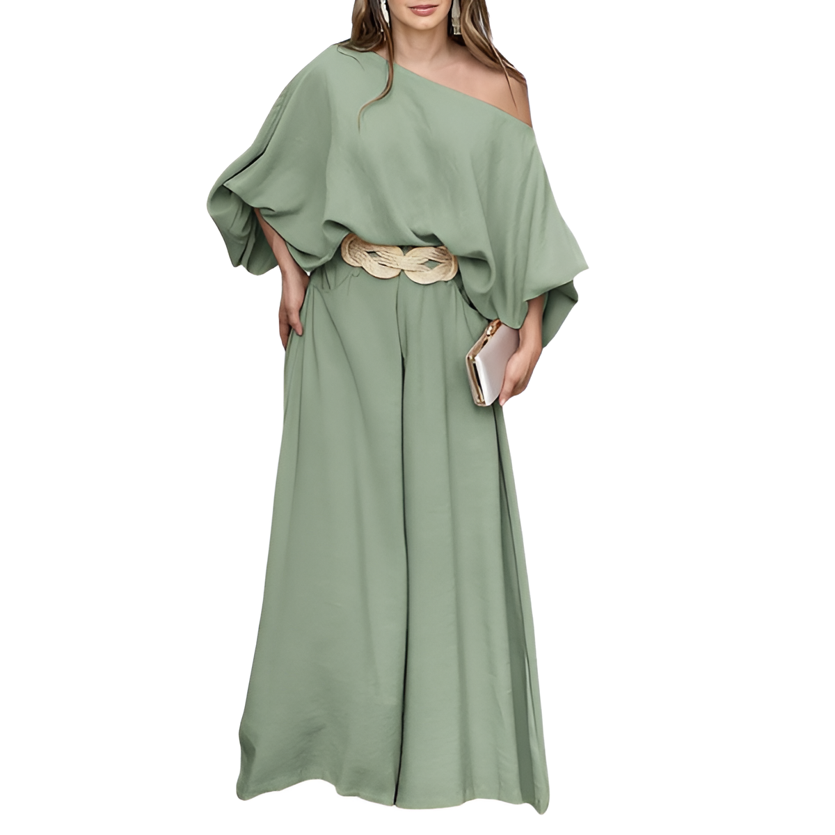 Two Piece Set With Flowy Pants And Top For Women