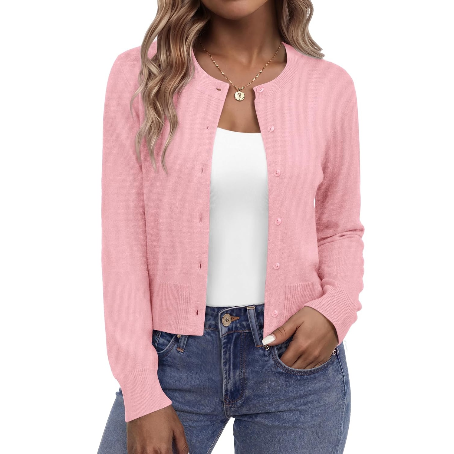 Casual Lightweight Button Down Cropped Cardigan For Women