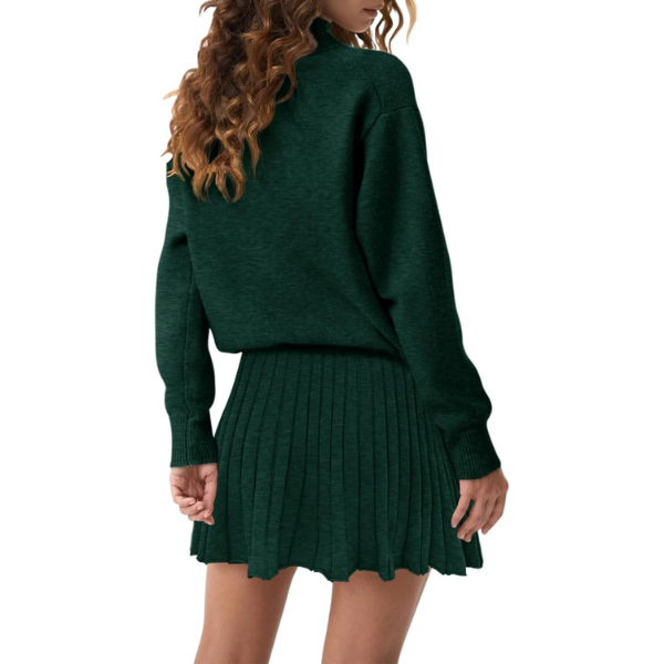 Women's Two Piece Outfits Turtleneck Long Sleeve Ribbed Knit Tops Pleated Mini Skirt 2026 Casual Sweater Sets