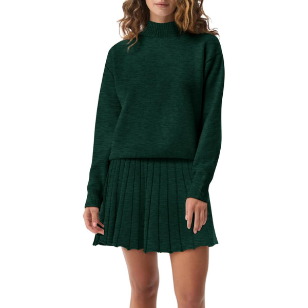 Women's Two Piece Outfits Turtleneck Long Sleeve Ribbed Knit Tops Pleated Mini Skirt 2026 Casual Sweater Sets