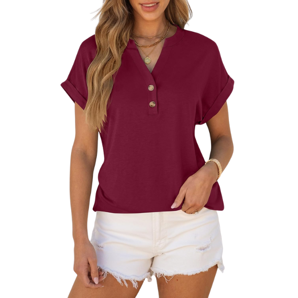 Womens Short Sleeve Henley Tops V Neck Dressy Casual Blouses Summer Trendy Tee Shirts 2026 Vacation Fashion Clothes