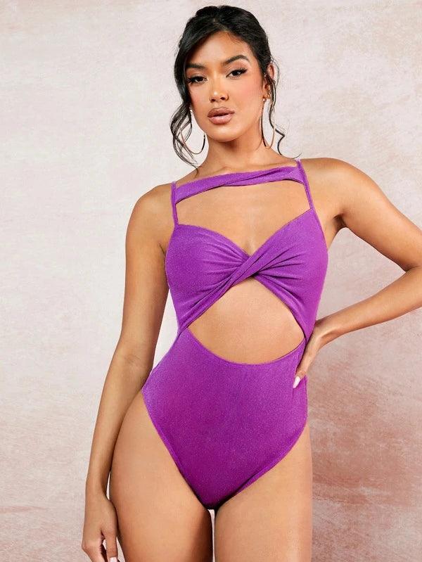 Cut Out Twist Front Cami Bodysuit-Comfy Jumpsuits